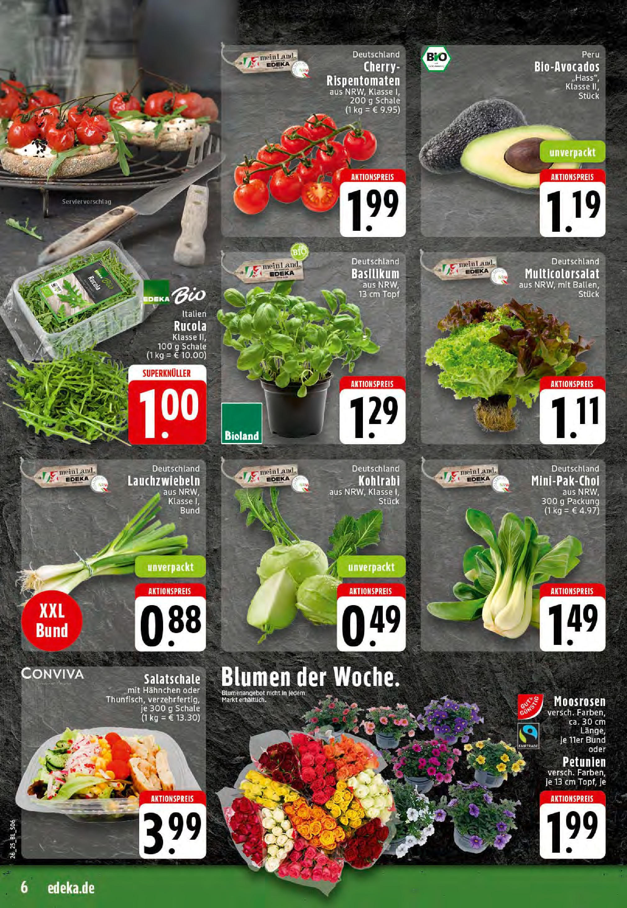 Edeka prospekt Essen	 (ab 23.06.2025) » Angebote Online | Seite: 6 | Produkte: Hahnchen, Rucola, Blumen, Kohlrabi