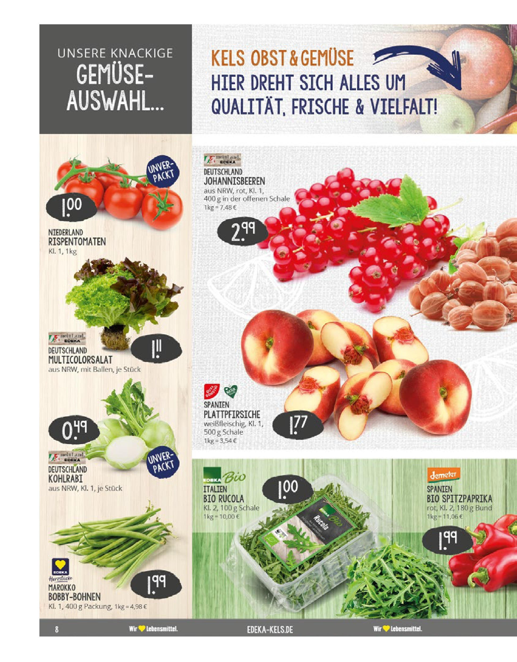 Edeka prospekt Ratingen-Hösel	 (ab 22.06.2025) » Angebote Online | Seite: 8 | Produkte: Rucola, Kohlrabi, Gemüse, Obst