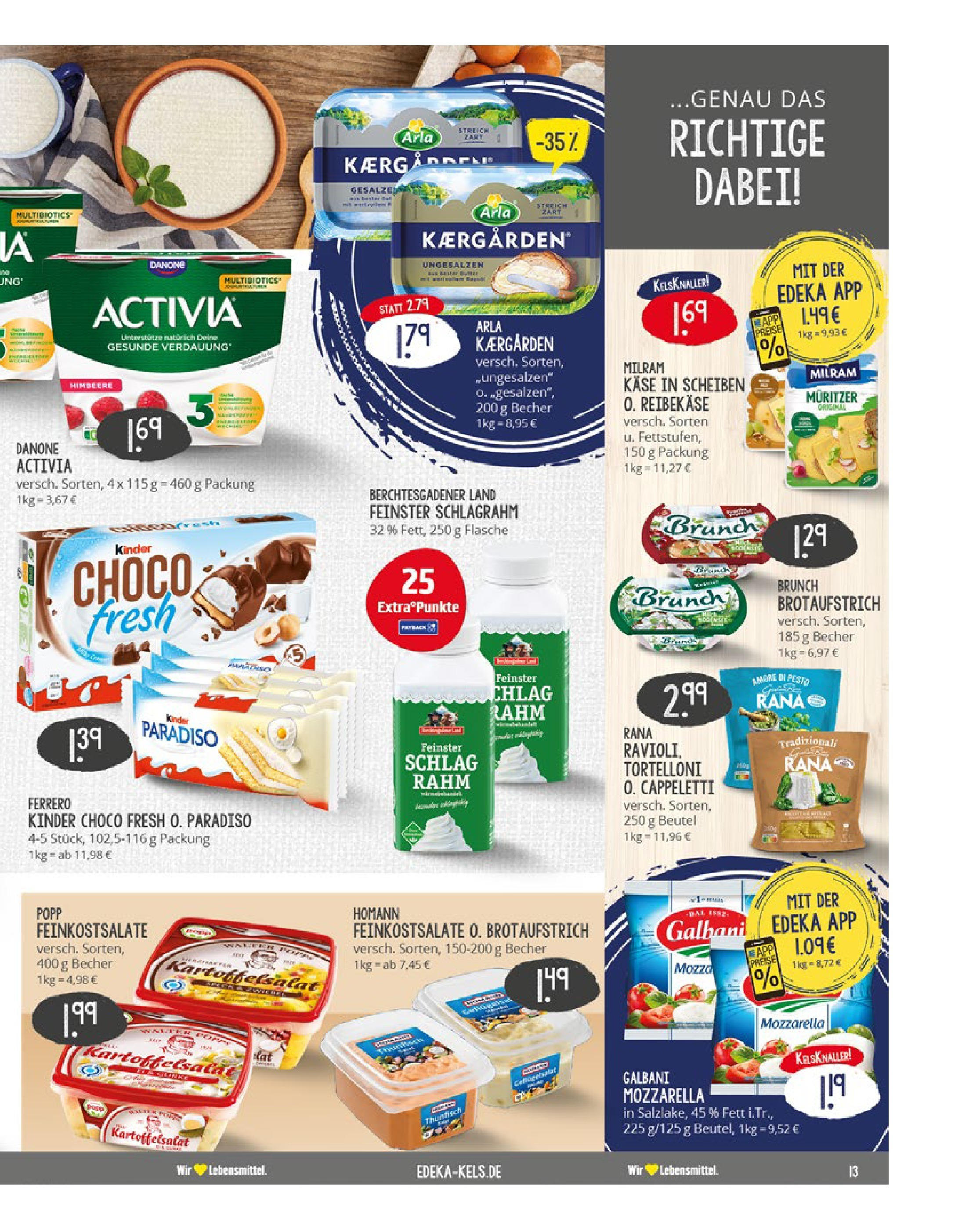 Edeka prospekt Ratingen-Hösel	 (ab 22.06.2025) » Angebote Online | Seite: 13 | Produkte: Danone activia, Käse, Mozzarella, Milram