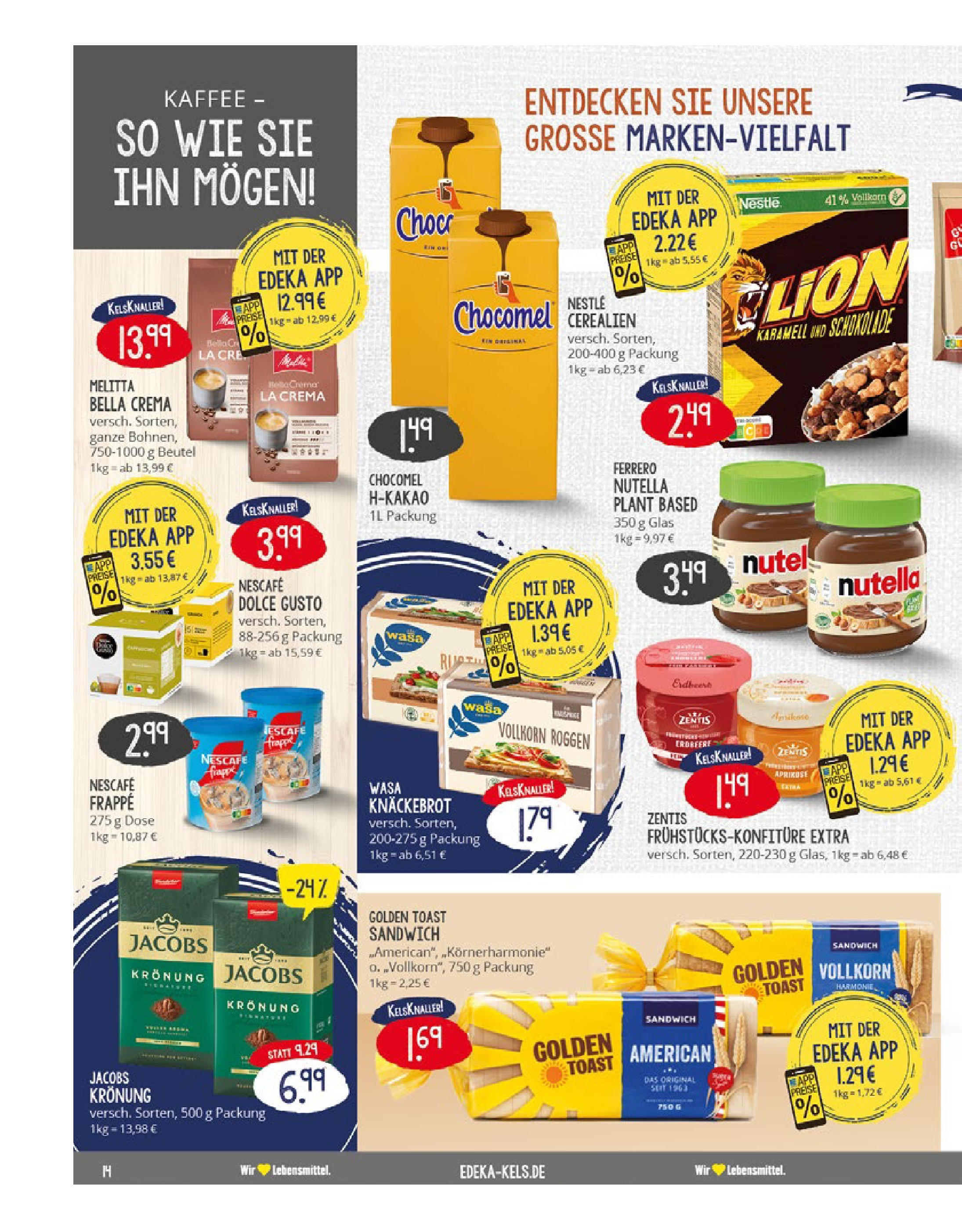 Edeka prospekt Ratingen-Hösel	 (ab 22.06.2025) » Angebote Online | Seite: 14 | Produkte: Melitta, Nescafe, Kaffee, Schokolade