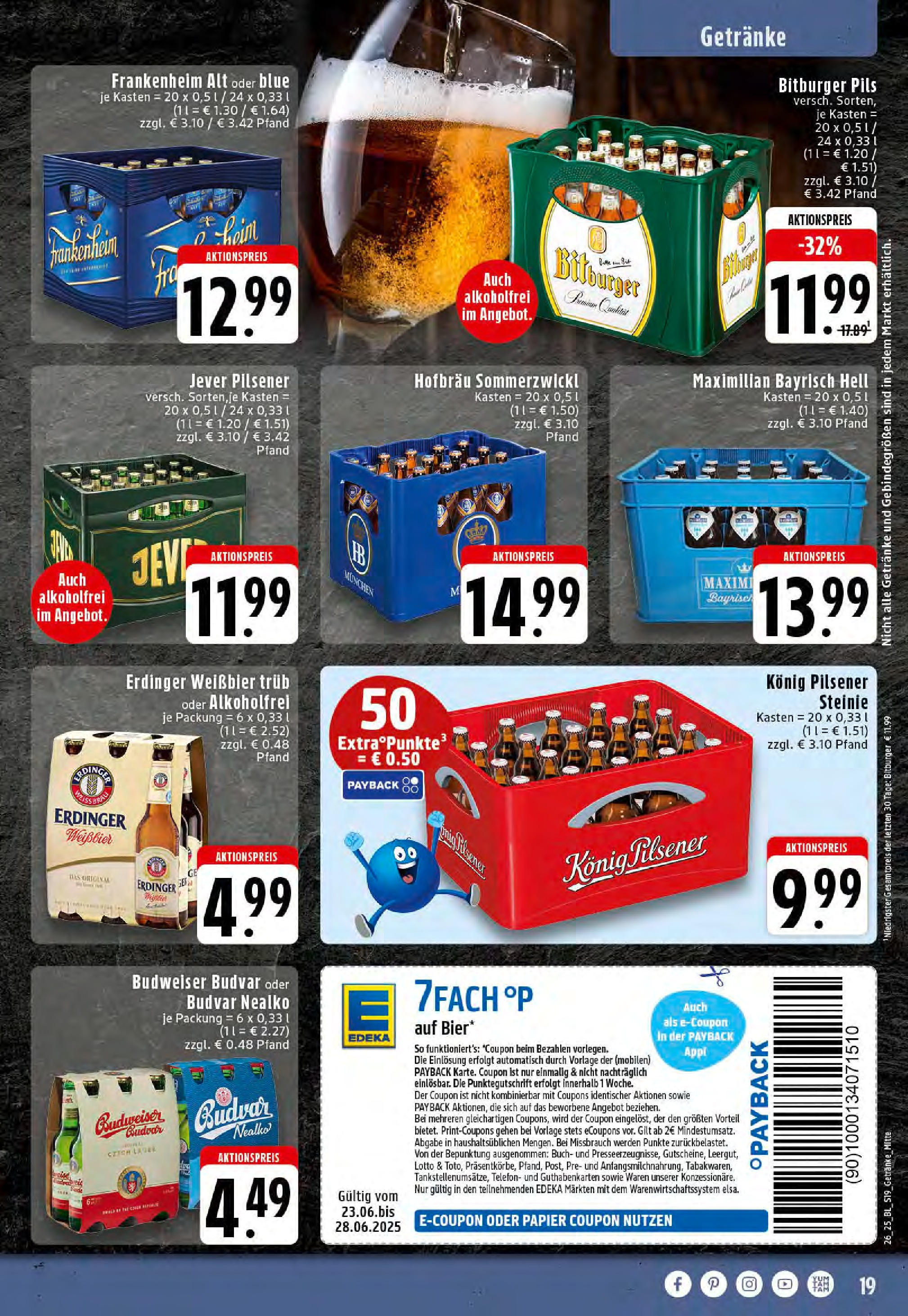 Edeka prospekt Essen	 (ab 23.06.2025) » Angebote Online | Seite: 19 | Produkte: Konig pilsener, Erdinger, Jever, Telefon
