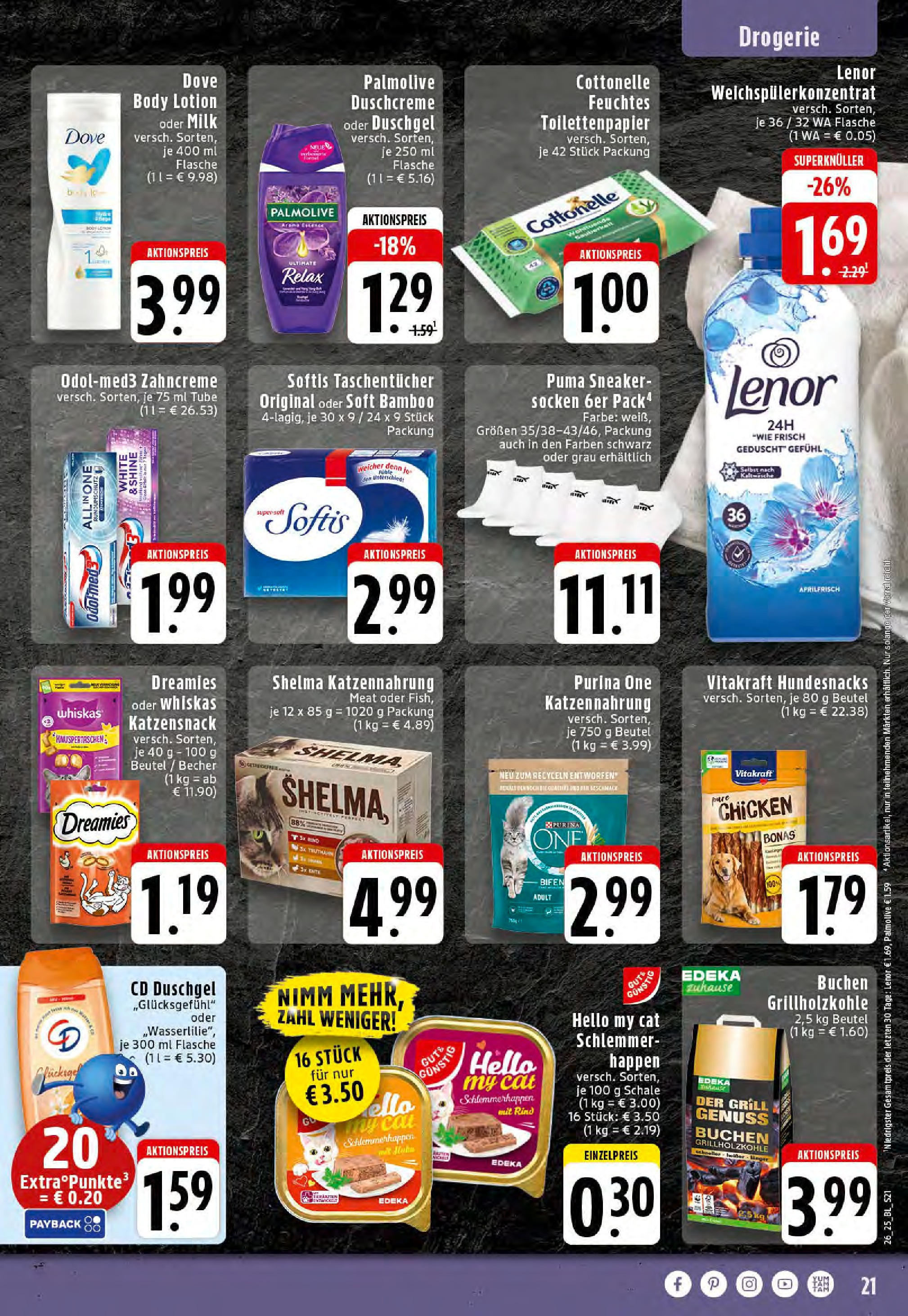 Edeka prospekt Essen	 (ab 23.06.2025) » Angebote Online | Seite: 21 | Produkte: Lenor, Shower Gel, Socken, Toilettenpapier