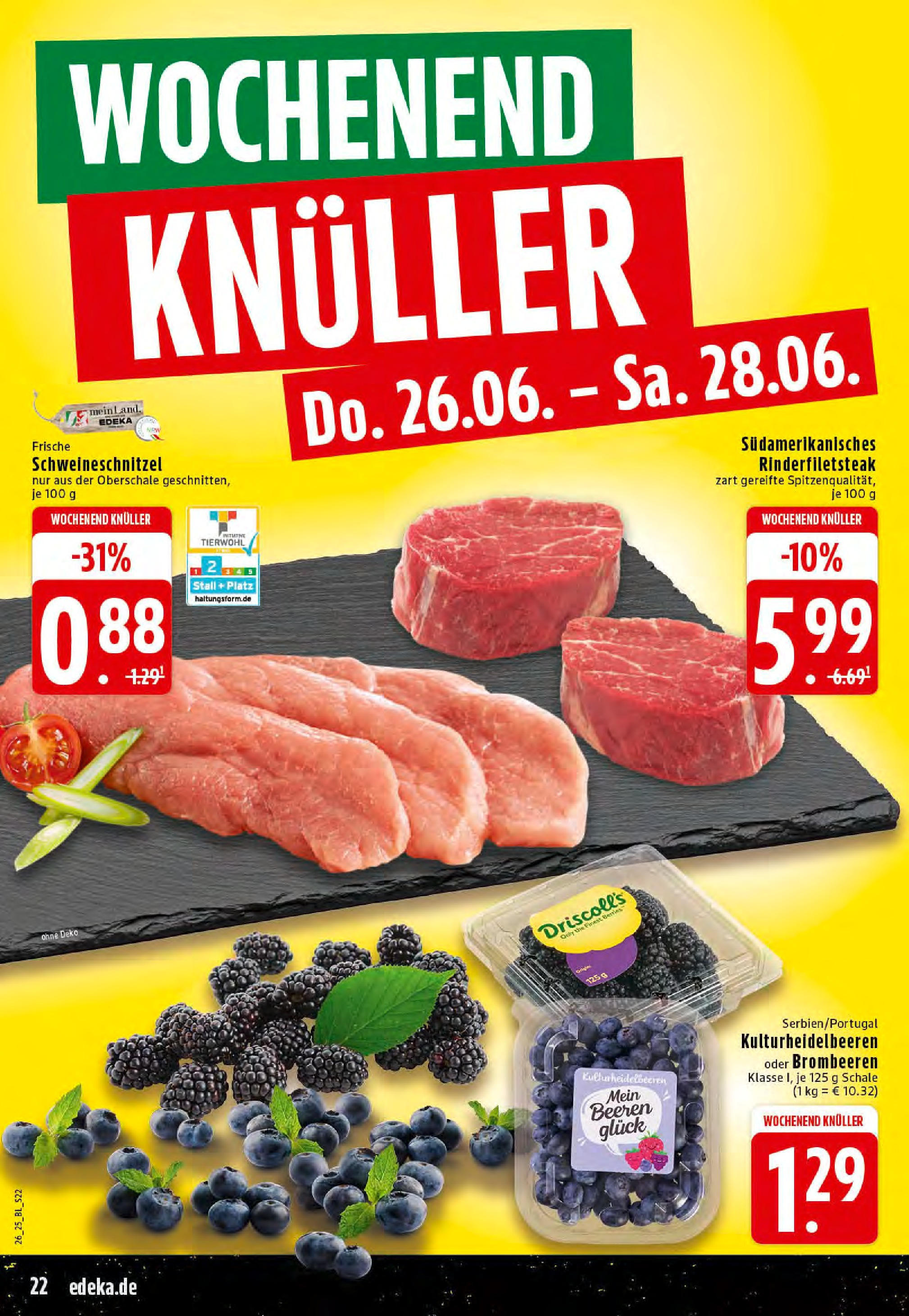 Edeka prospekt Essen	 (ab 23.06.2025) » Angebote Online | Seite: 22 | Produkte: Heidelbeeren, Steak