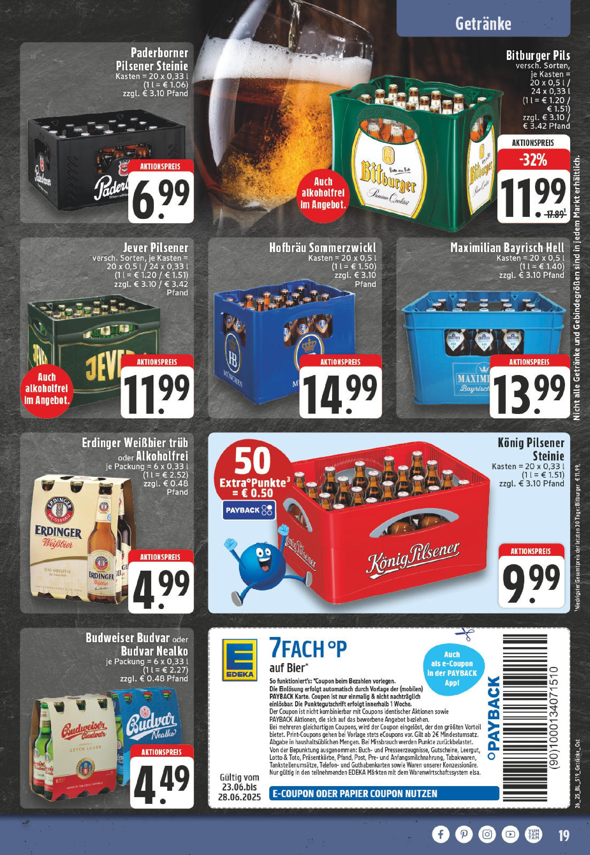 Edeka prospekt Werther	 (ab 22.06.2025) » Angebote Online | Seite: 19 | Produkte: Konig pilsener, Erdinger, Pils, Budweiser