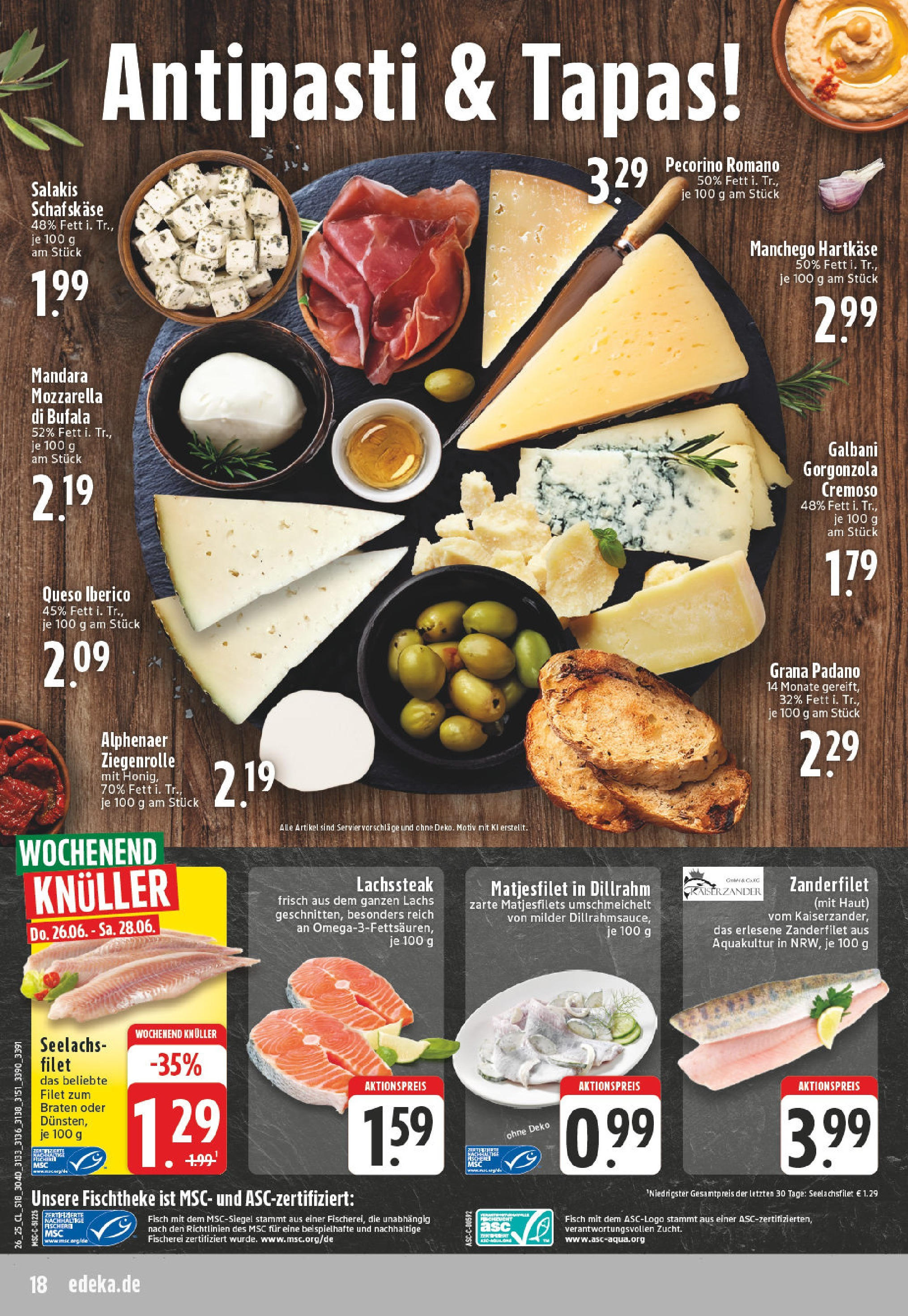 Edeka prospekt Geldern	 (ab 22.06.2025) » Angebote Online | Seite: 18 | Produkte: Lachs, Dill, Steak, Schafskase