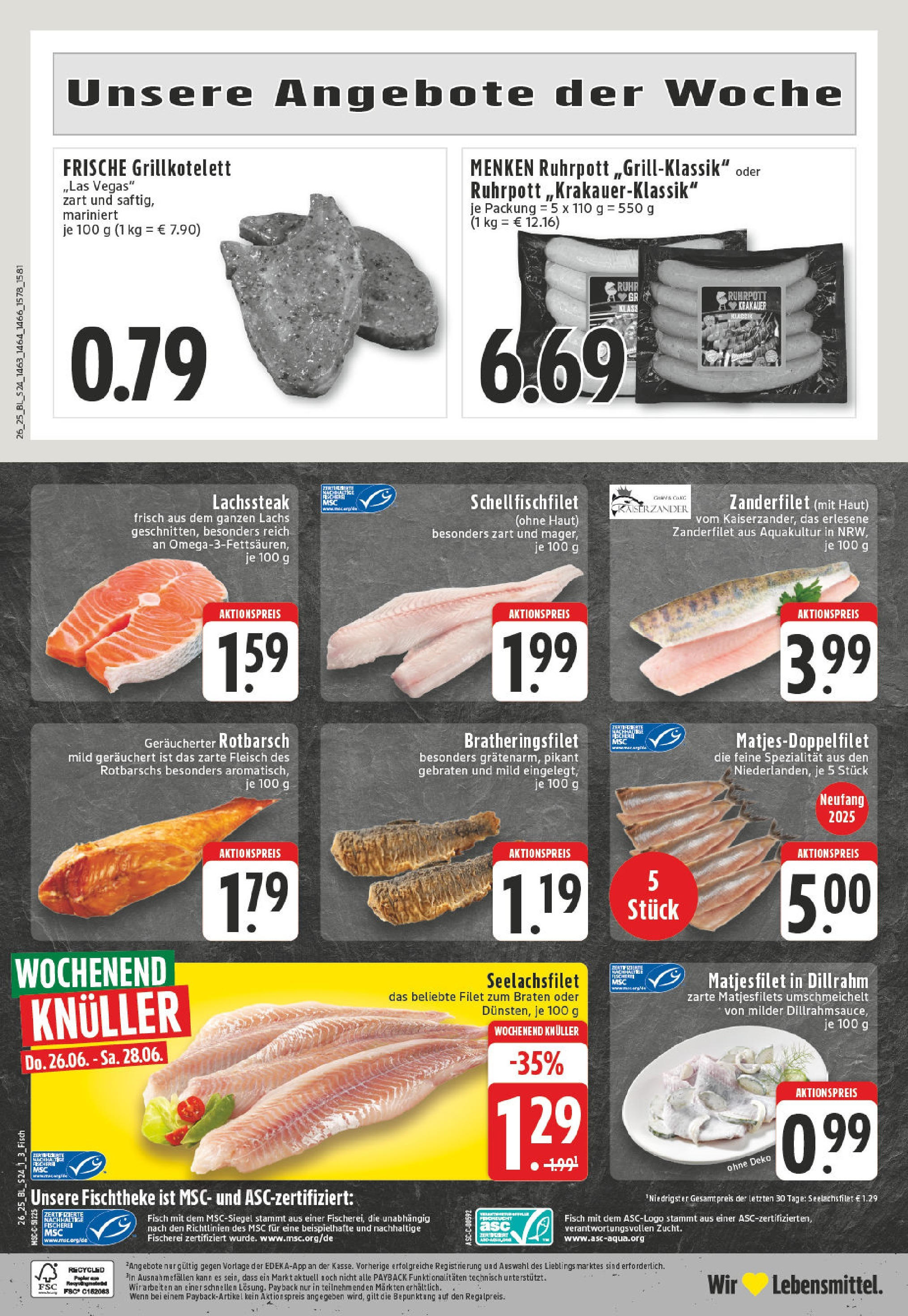 Edeka prospekt Bochum-Wiemelhausen	 (ab 22.06.2025) » Angebote Online | Seite: 24 | Produkte: Fisch, Lachs, Steak, Fleisch