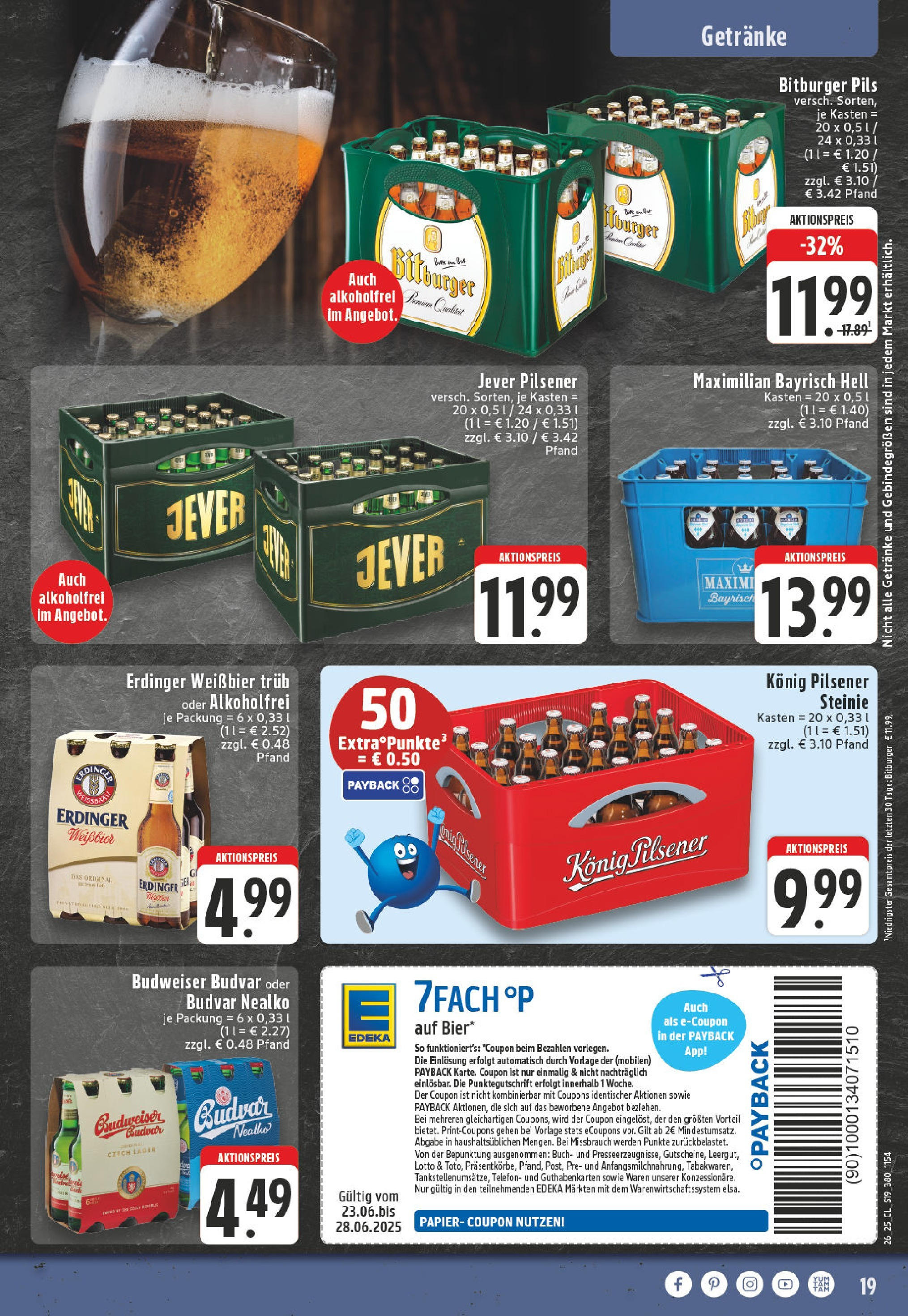 Edeka prospekt Bad Marienberg	 (ab 22.06.2025) » Angebote Online | Seite: 19 | Produkte: Bitburger, Erdinger, Jever, Budweiser