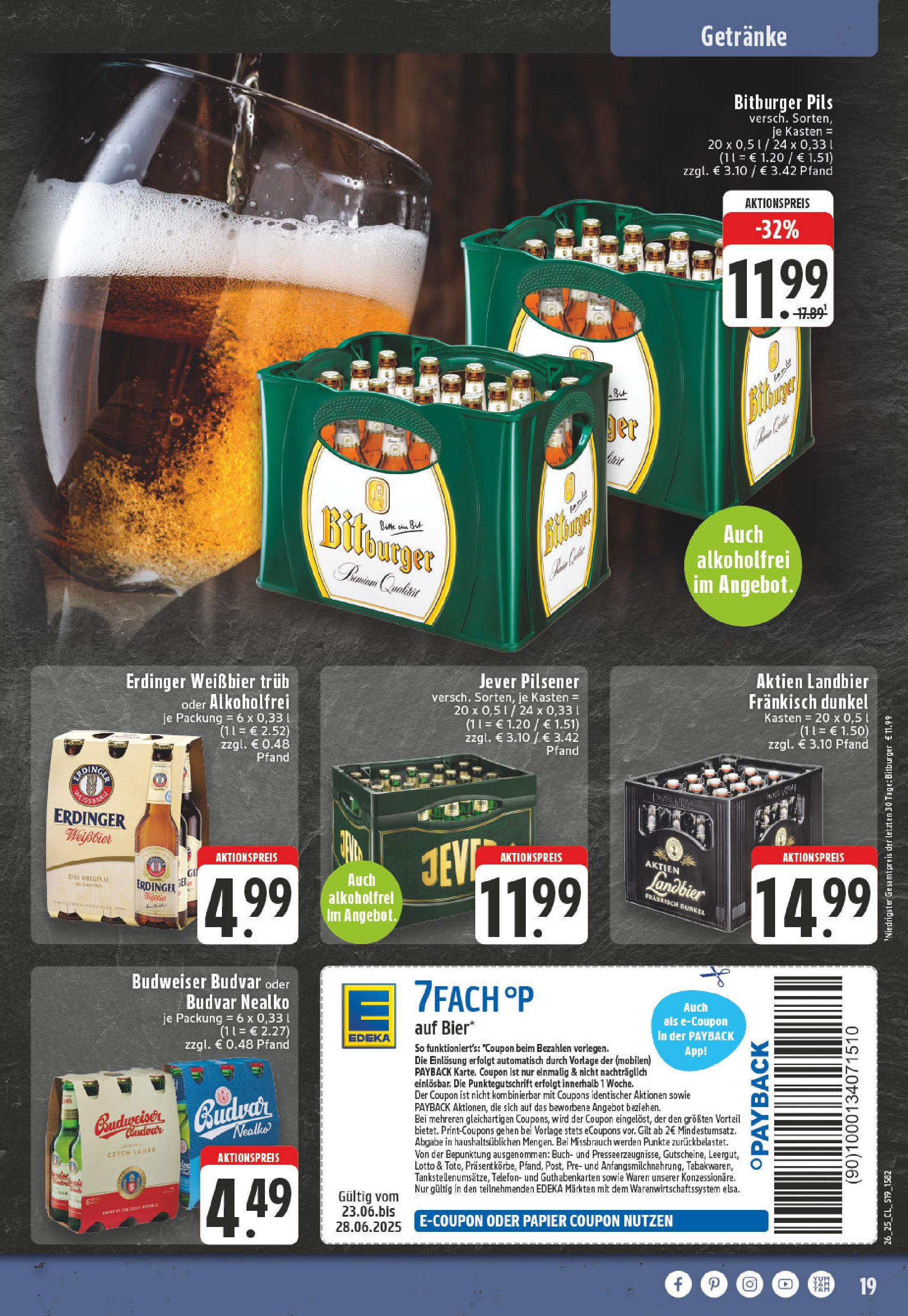 Edeka prospekt Oelde	 (ab 22.06.2025) » Angebote Online | Seite: 19 | Produkte: Bitburger, Erdinger, Weißbier, Jever