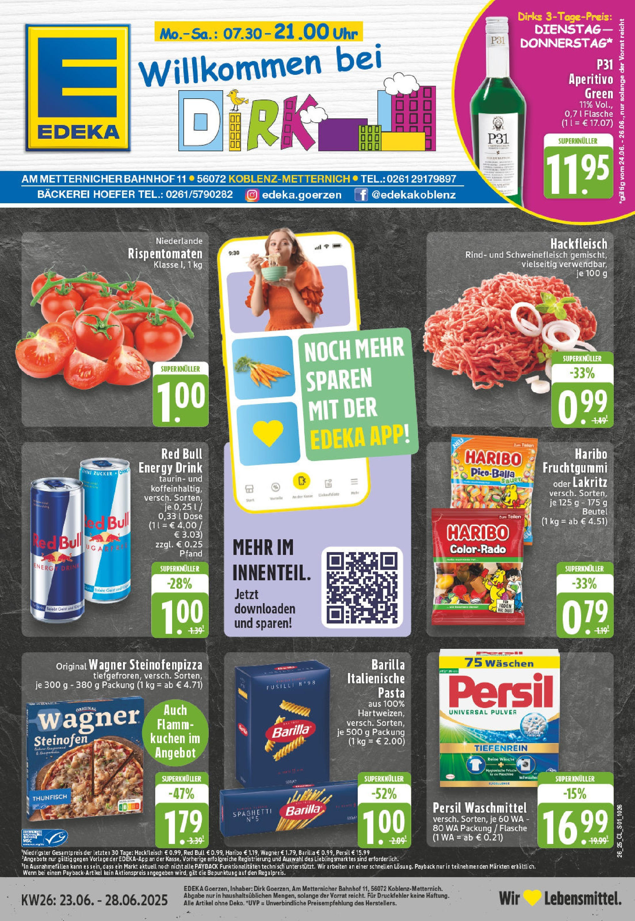 Edeka prospekt Koblenz	 (ab 22.06.2025) » Angebote Online | Seite: 1 | Produkte: Waschmittel, Pasta, Kuchen, Uhr