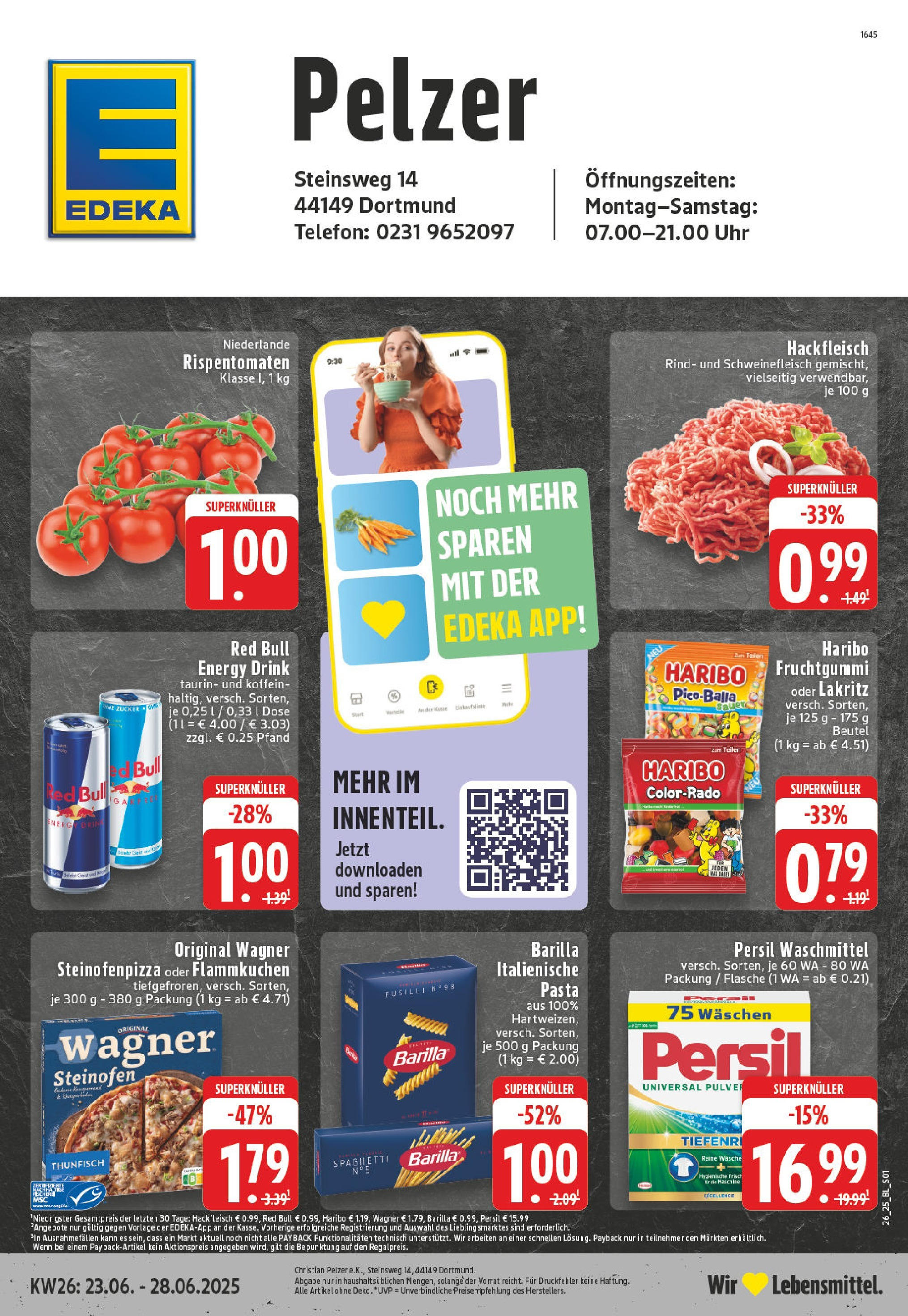 Edeka prospekt Dortmund - Oespel	 (ab 22.06.2025) » Angebote Online | Seite: 1 | Produkte: Red bull, Haribo, Uhr, Persil