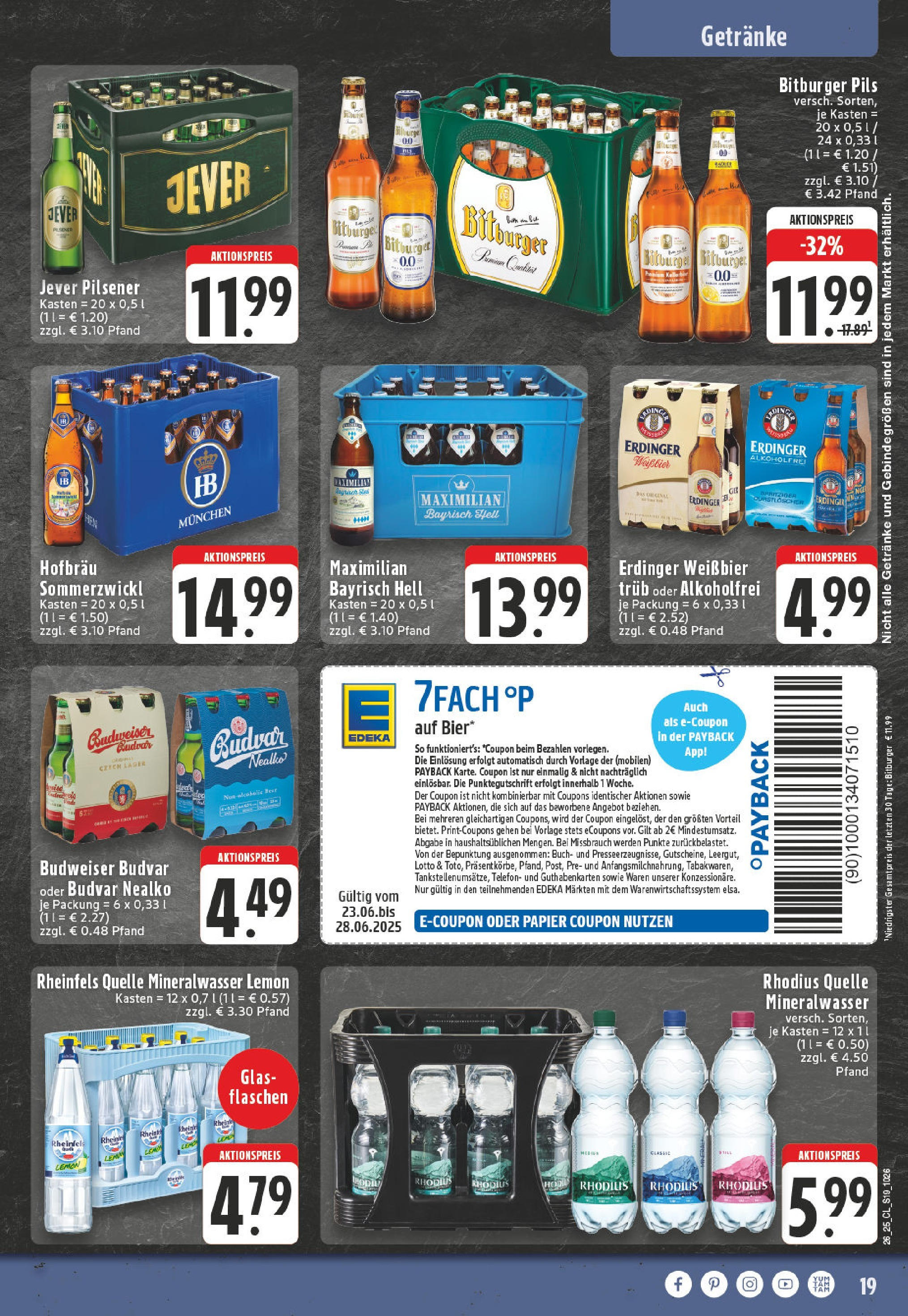 Edeka prospekt Koblenz	 (ab 22.06.2025) » Angebote Online | Seite: 19 | Produkte: Bitburger, Mineralwasser, Jever, Budweiser