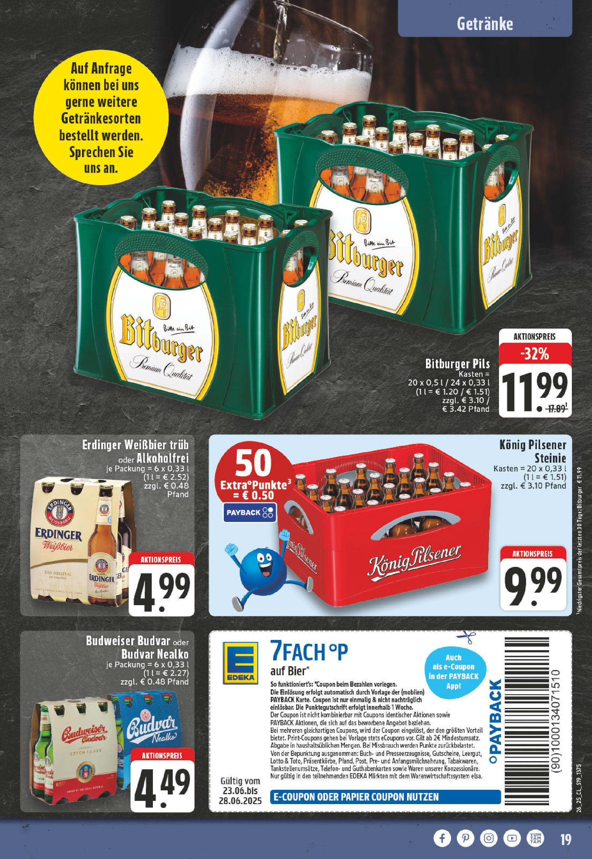 Edeka prospekt Witten-Herbede	 (ab 22.06.2025) » Angebote Online | Seite: 19 | Produkte: Bitburger, Erdinger, Budweiser, Telefon