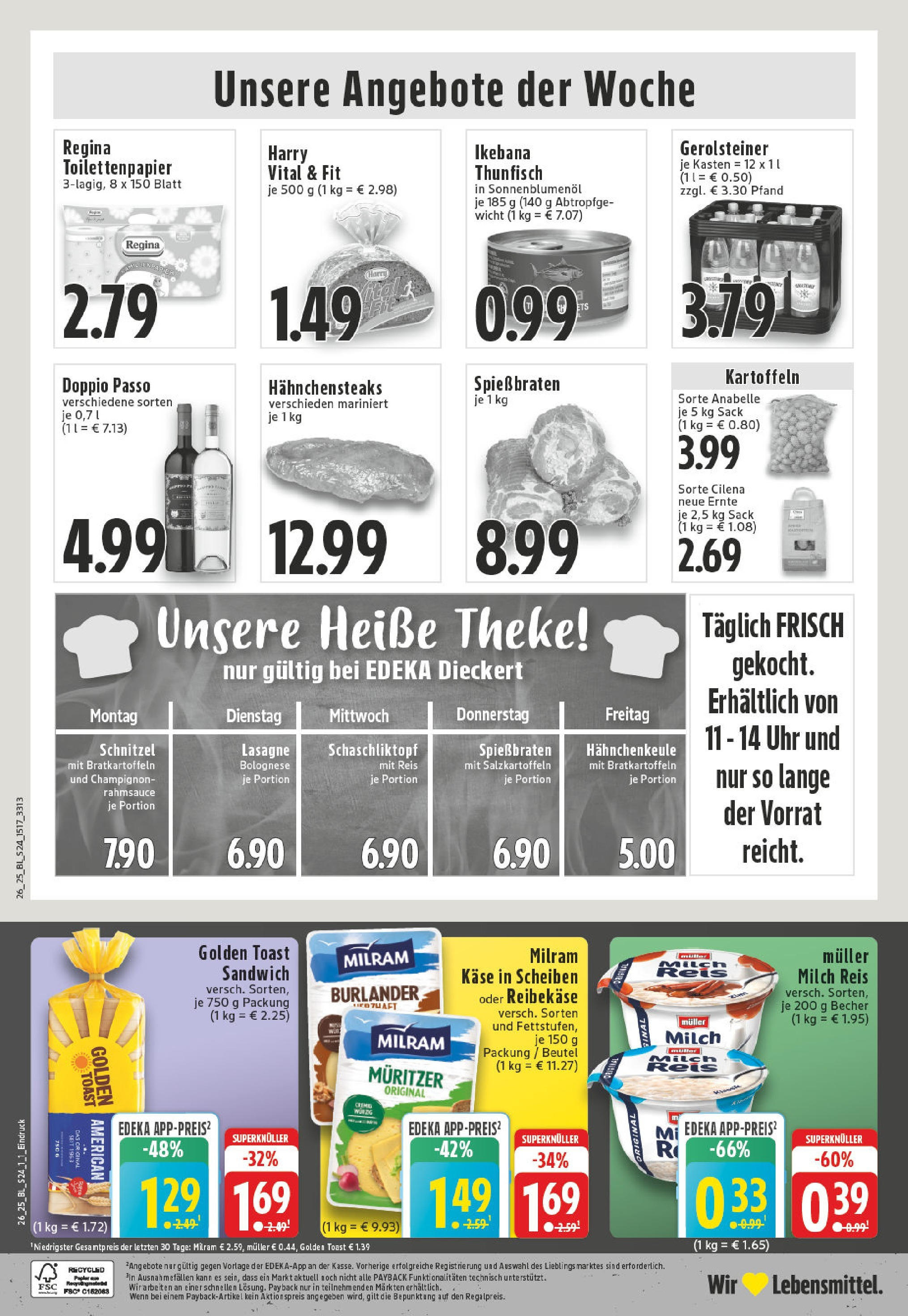 Edeka prospekt Heinsberg	 (ab 22.06.2025) » Angebote Online | Seite: 24 | Produkte: Theke, Schnitzel, Reibekase, Gerolsteiner