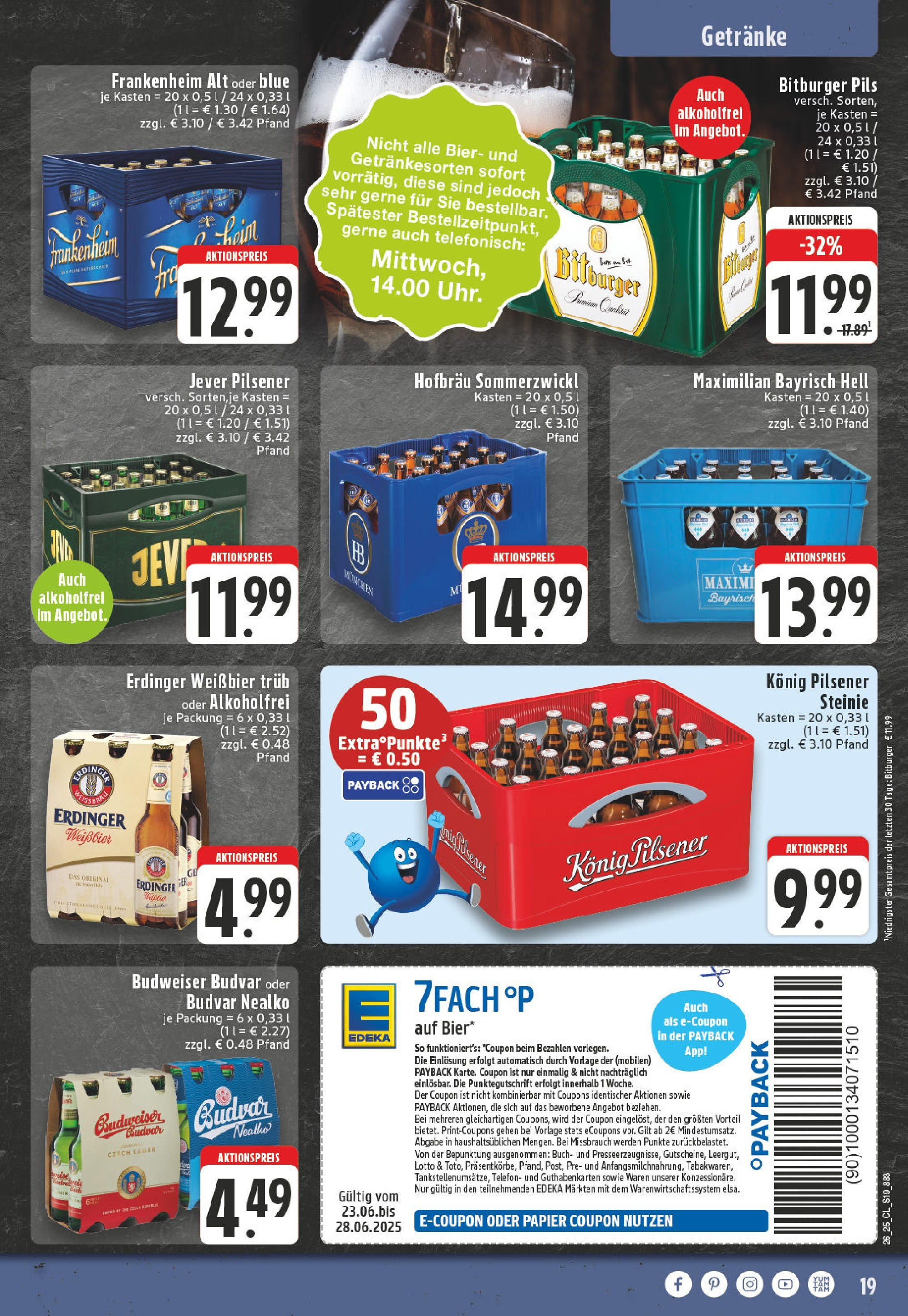 Edeka prospekt Erkelenz	 (ab 22.06.2025) » Angebote Online | Seite: 19 | Produkte: Konig pilsener, Erdinger, Weißbier, Jever