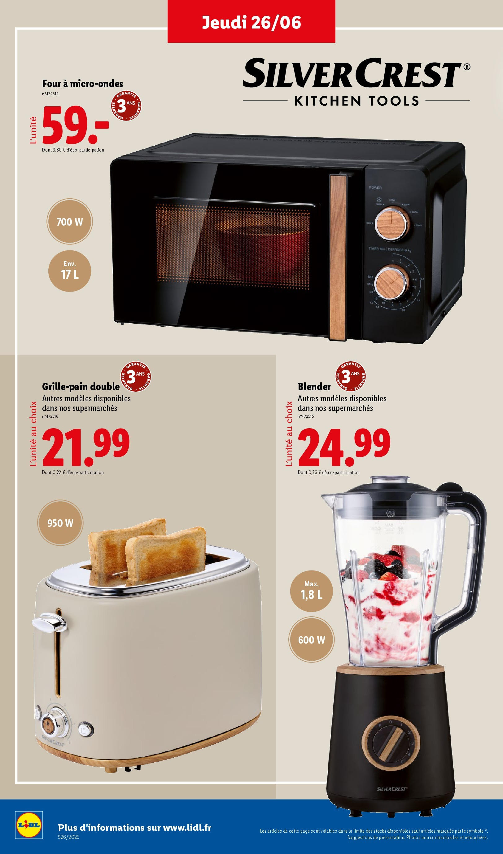 Catalogue LIDL du 26/06/2025 | Promo prospectus en ligne | Page: 48 | Produits: Blender, Four, Grille-pain, Toaster Catalogue LIDL du 26/06/2025 | Promo prospectus en ligne | Page: 48 | Produits: Blender, Four, Grille-pain, Toaster