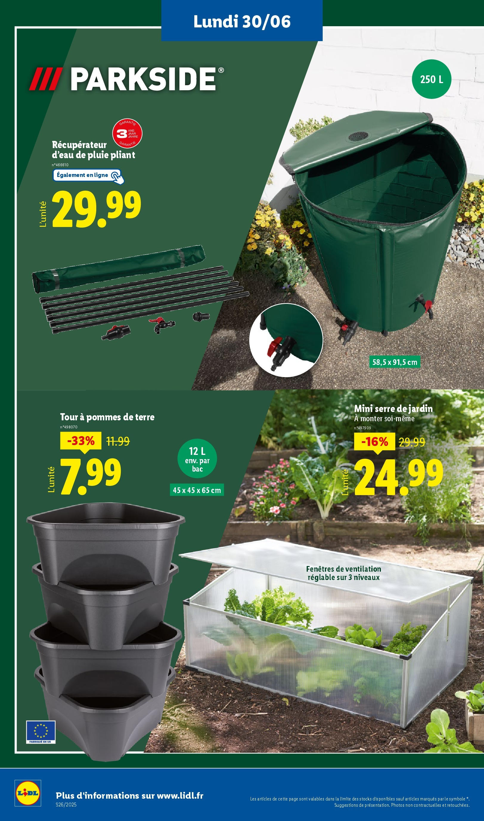Catalogue LIDL du 26/06/2025 | Promo prospectus en ligne | Page: 68 | Produits: Récupérateur d'eau de pluie, Récupérateur d'eau, Mini serre, Pommes Catalogue LIDL du 26/06/2025 | Promo prospectus en ligne | Page: 68 | Produits: Récupérateur d'eau de pluie, Récupérateur d'eau, Mini serre, Pommes
