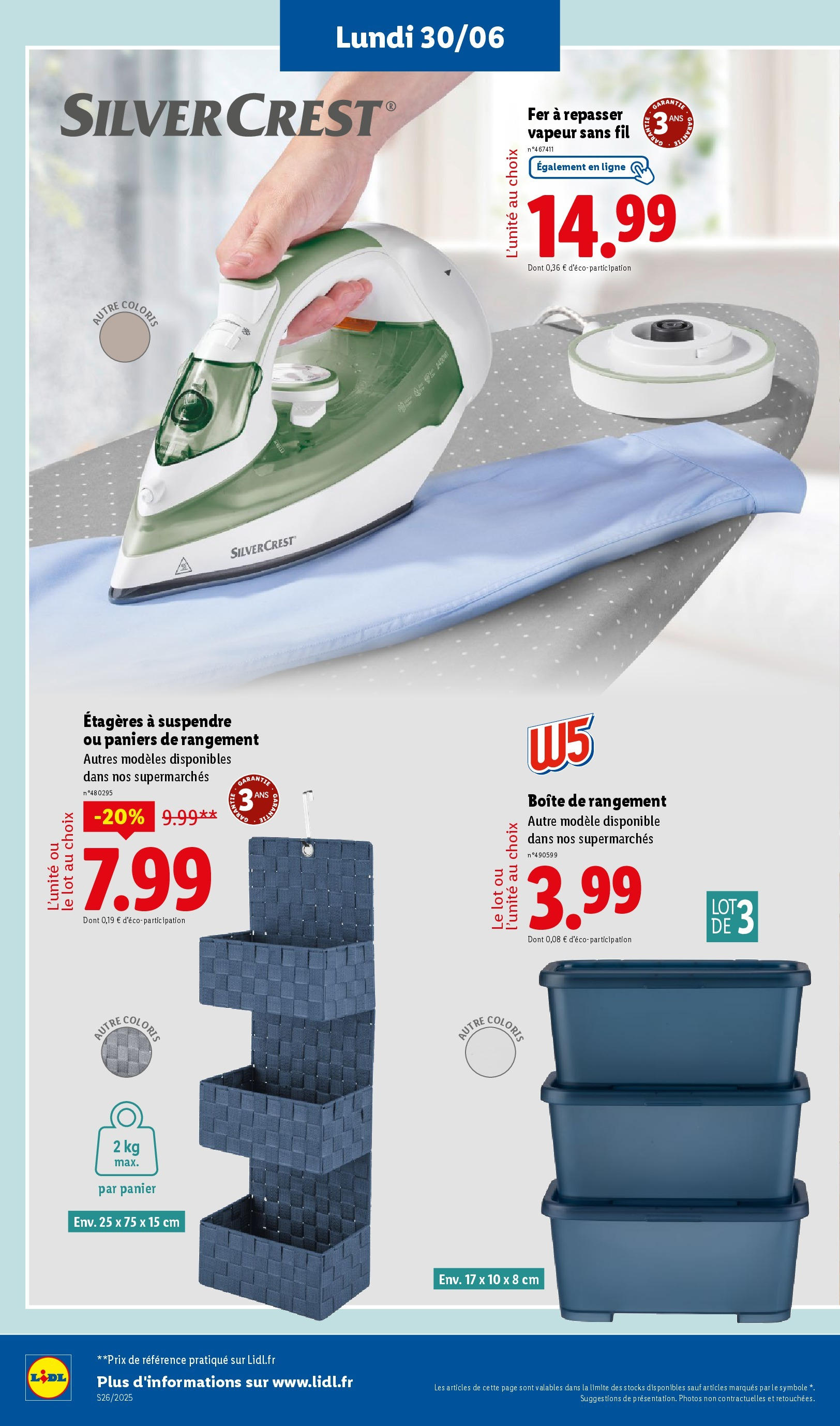 Catalogue LIDL du 26/06/2025 | Promo prospectus en ligne | Page: 72 | Produits: Fer à repasser vapeur sans fil, Panier, Boîte de rangement, Baskets Catalogue LIDL du 26/06/2025 | Promo prospectus en ligne | Page: 72 | Produits: Fer à repasser vapeur sans fil, Panier, Boîte de rangement, Baskets