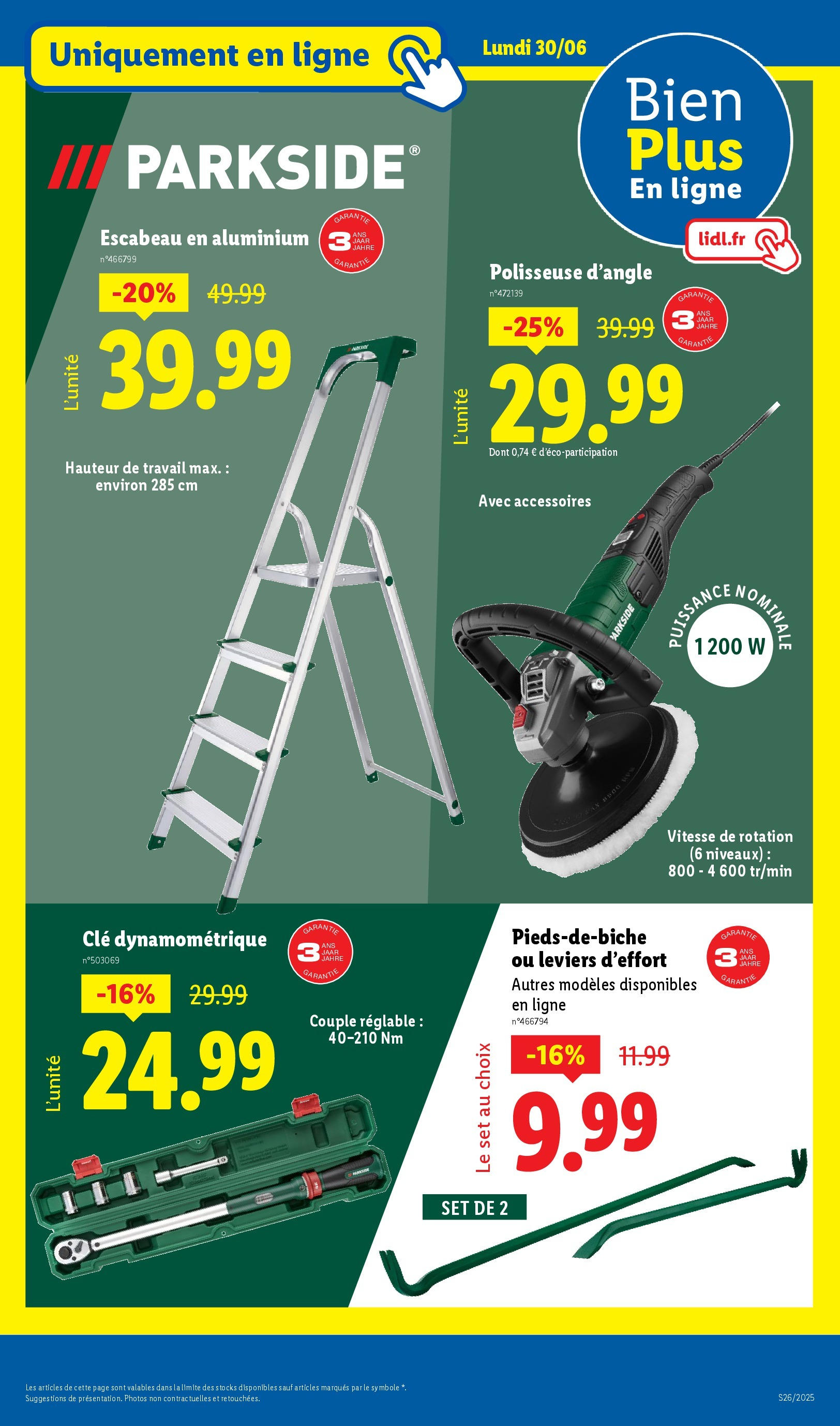 Catalogue LIDL du 26/06/2025 | Promo prospectus en ligne | Page: 71 | Produits: Clé, Clé dynamométrique, Escabeau Catalogue LIDL du 26/06/2025 | Promo prospectus en ligne | Page: 71 | Produits: Clé, Clé dynamométrique, Escabeau
