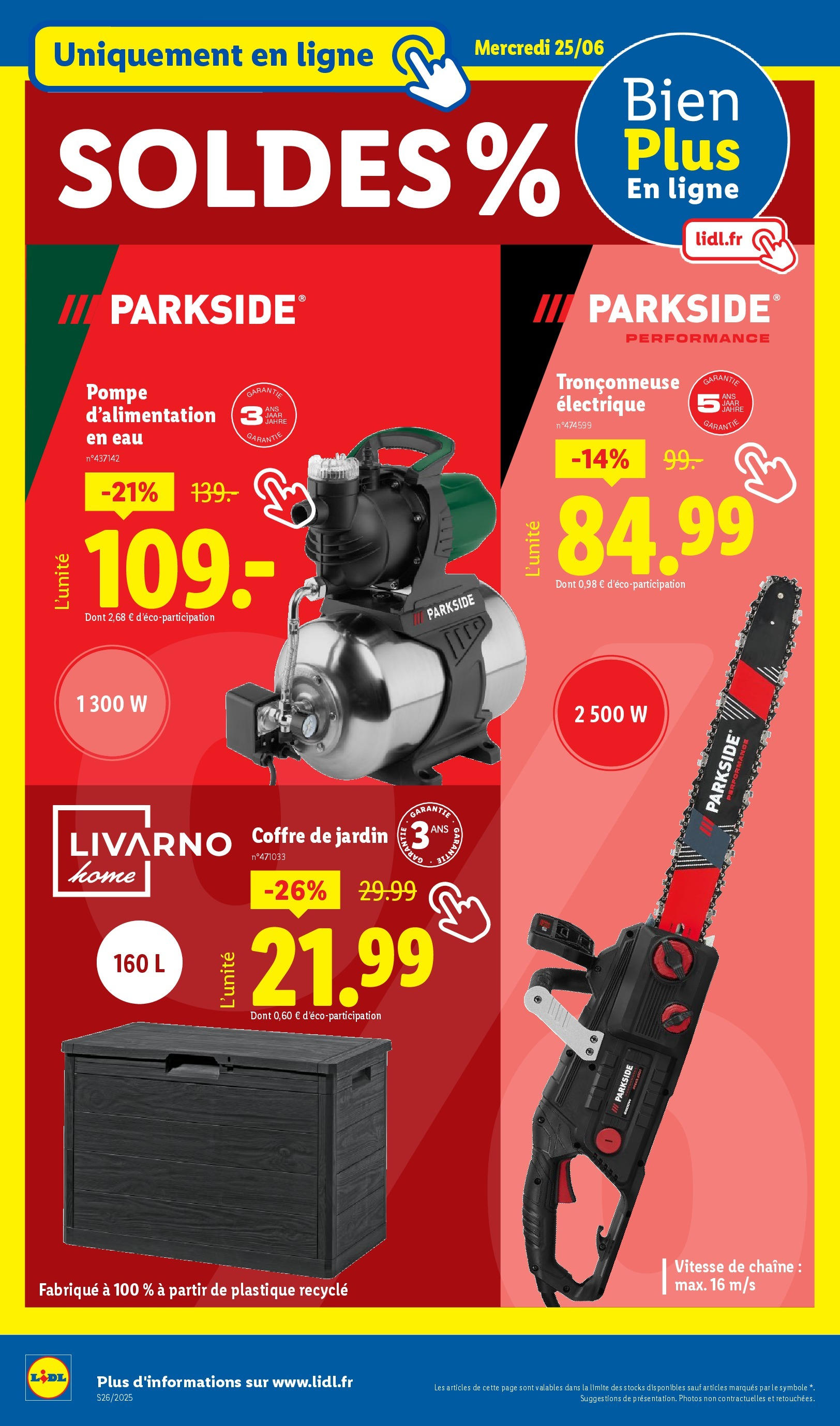 Catalogue LIDL du 26/06/2025 | Promo prospectus en ligne | Page: 36 | Produits: Tronçonneuse, Tronçonneuse electrique, Coffre de jardin Catalogue LIDL du 26/06/2025 | Promo prospectus en ligne | Page: 36 | Produits: Tronçonneuse, Tronçonneuse electrique, Coffre de jardin