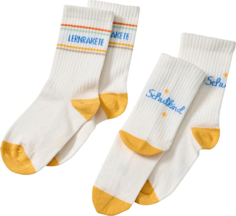 ALANA Tennissocken Schulanfang mit "LERNRAKETE" & "Schulkind" Schriftzug, weiß & gelb, Gr. 31/33