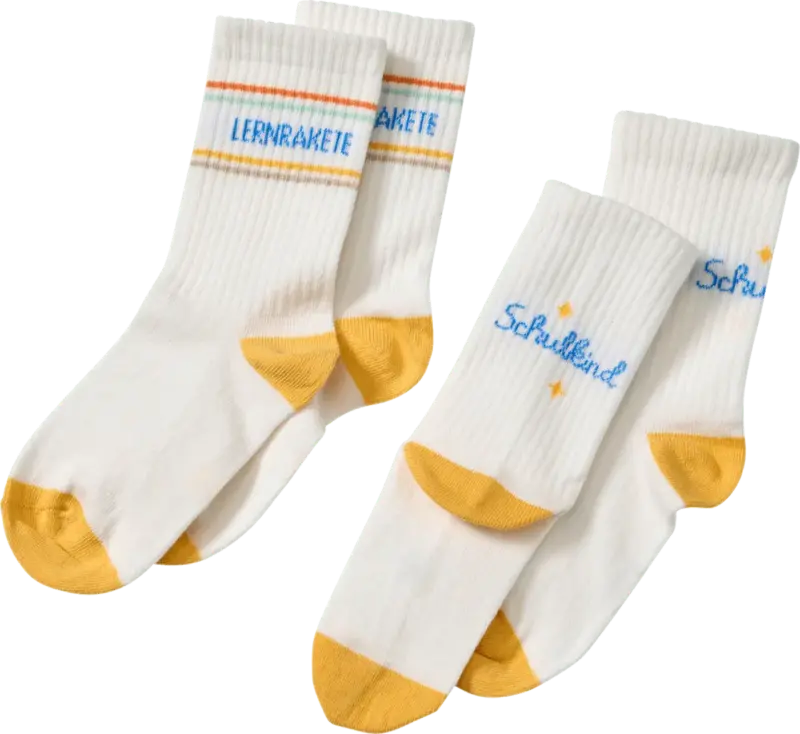 ALANA Tennissocken Schulanfang mit "LERNRAKETE" & "Schulkind" Schriftzug, weiß & gelb, Gr. 31/33