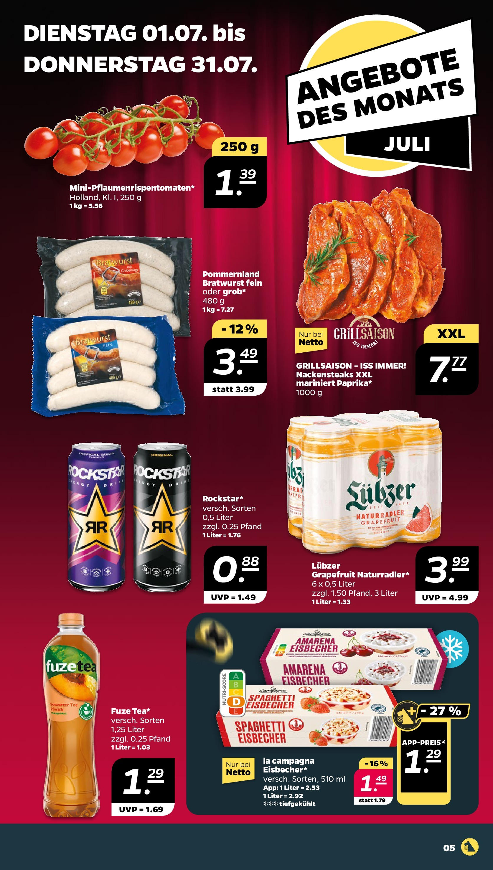 Netto - Netto APS : Wochenangebote ab 30.06.2025 → Angebote nächste Woche | Seite: 5 | Produkte: Energy, Rockstar, Pfirsich, Steak