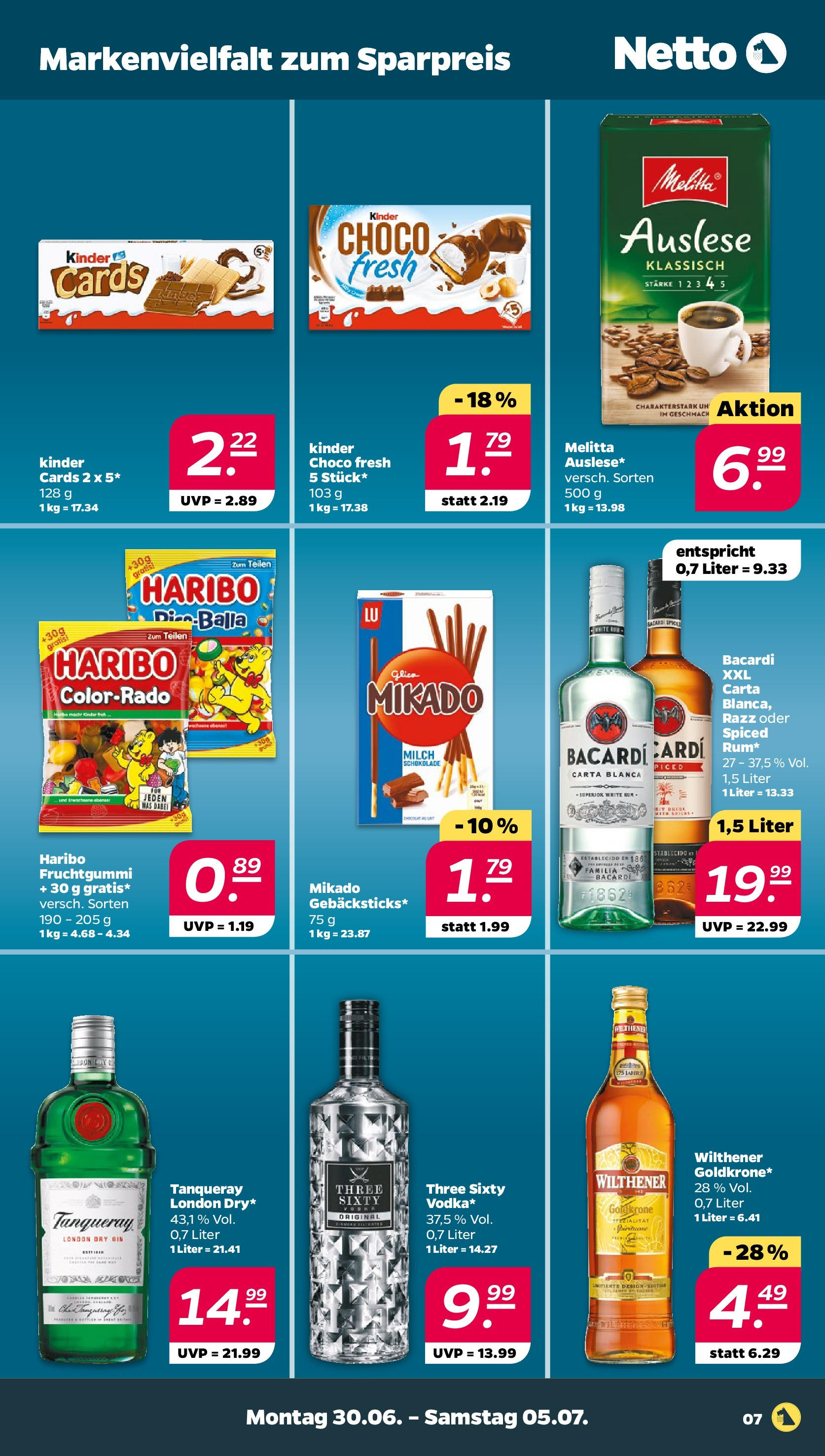 Netto - Netto APS : Wochenangebote ab 30.06.2025 → Angebote nächste Woche | Seite: 7 | Produkte: Bacardi, Wilthener, Rum, Vodka