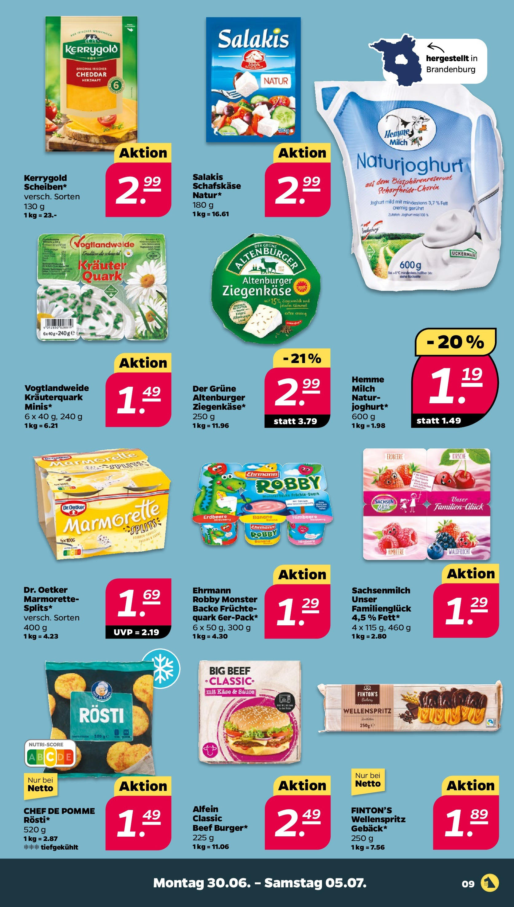 Netto - Netto APS : Wochenangebote ab 30.06.2025 → Angebote nächste Woche | Seite: 9 | Produkte: Milch, Käse, Burger, Schafskase