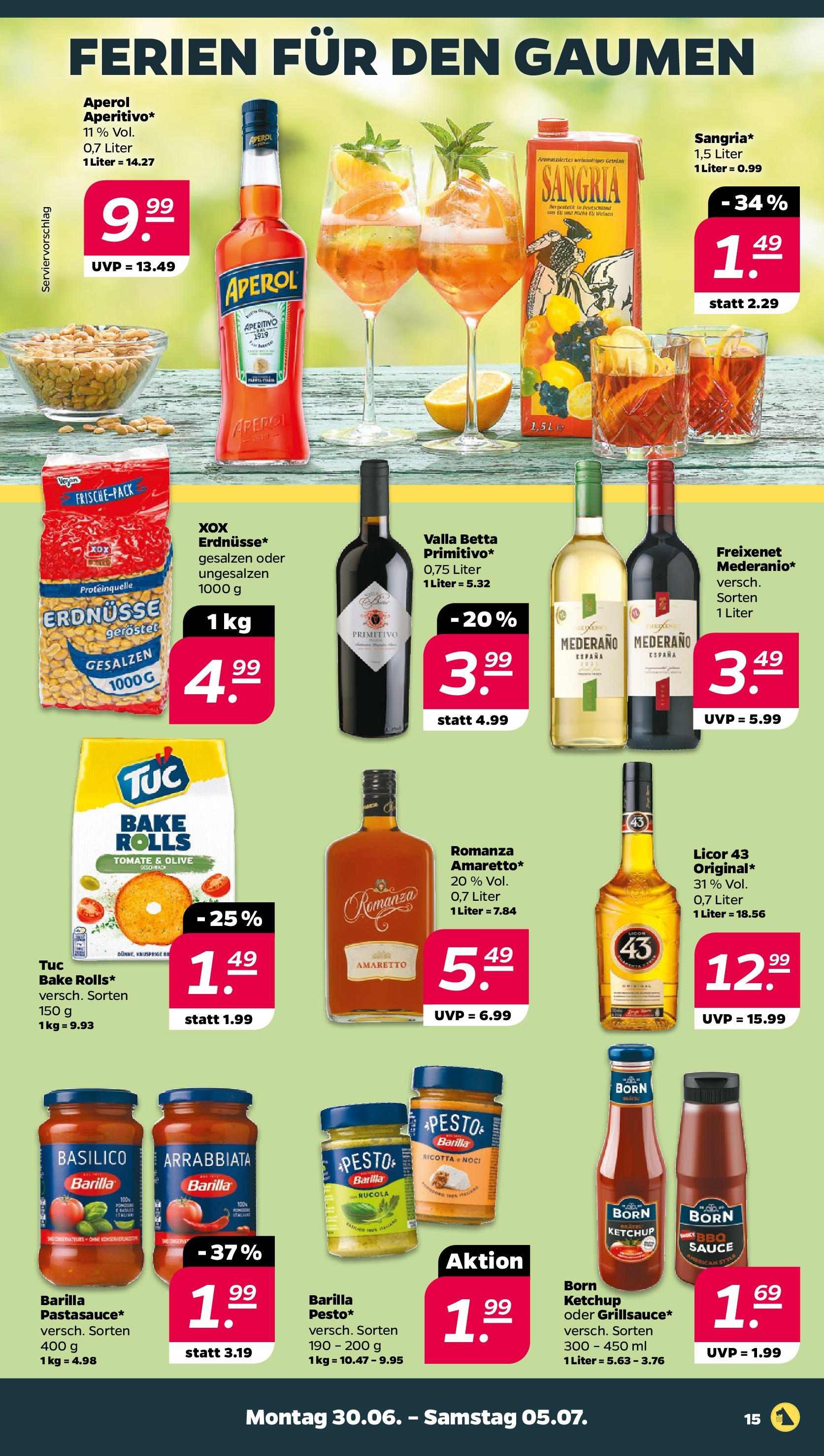 Netto - Netto APS : Wochenangebote ab 30.06.2025 → Angebote nächste Woche | Seite: 15 | Produkte: Erdnüsse, Rucola, Pasta, Aperol