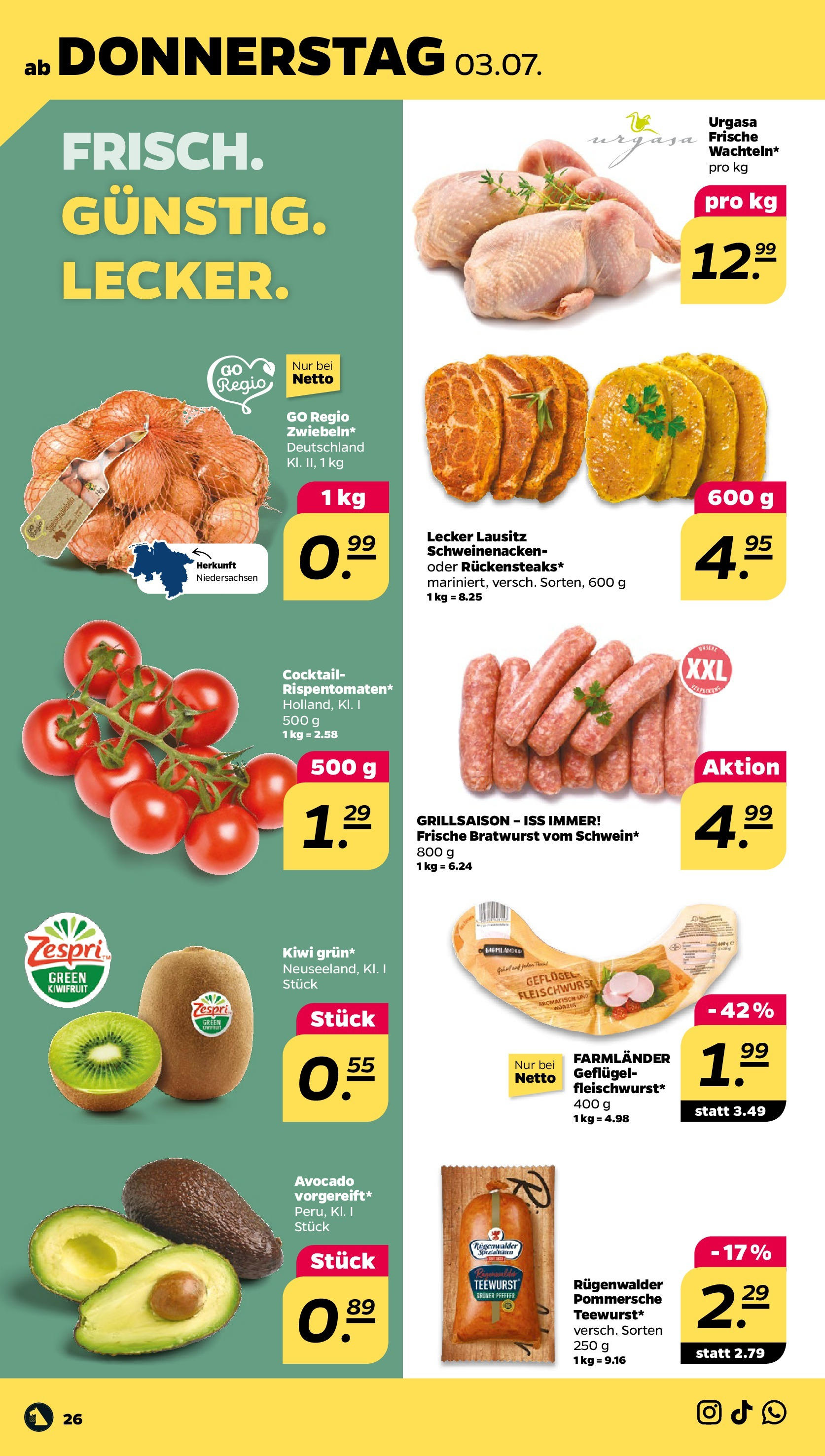 Netto - Netto APS : Wochenangebote ab 30.06.2025 → Angebote nächste Woche | Seite: 26 | Produkte: Schweinenacken, Avocado, Pfeffer, Steak