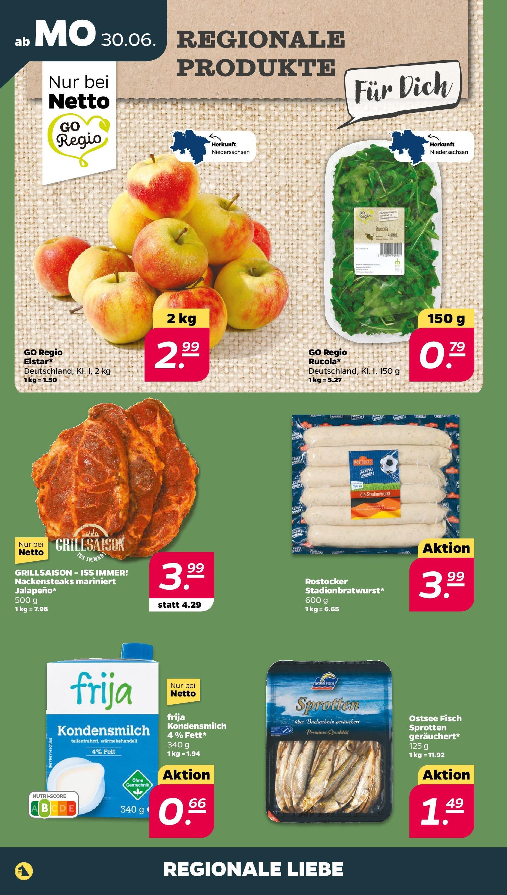 Netto - Netto APS : Wochenangebote ab 30.06.2025 → Angebote nächste Woche | Seite: 6 | Produkte: Nackensteaks, Rucola, Fisch