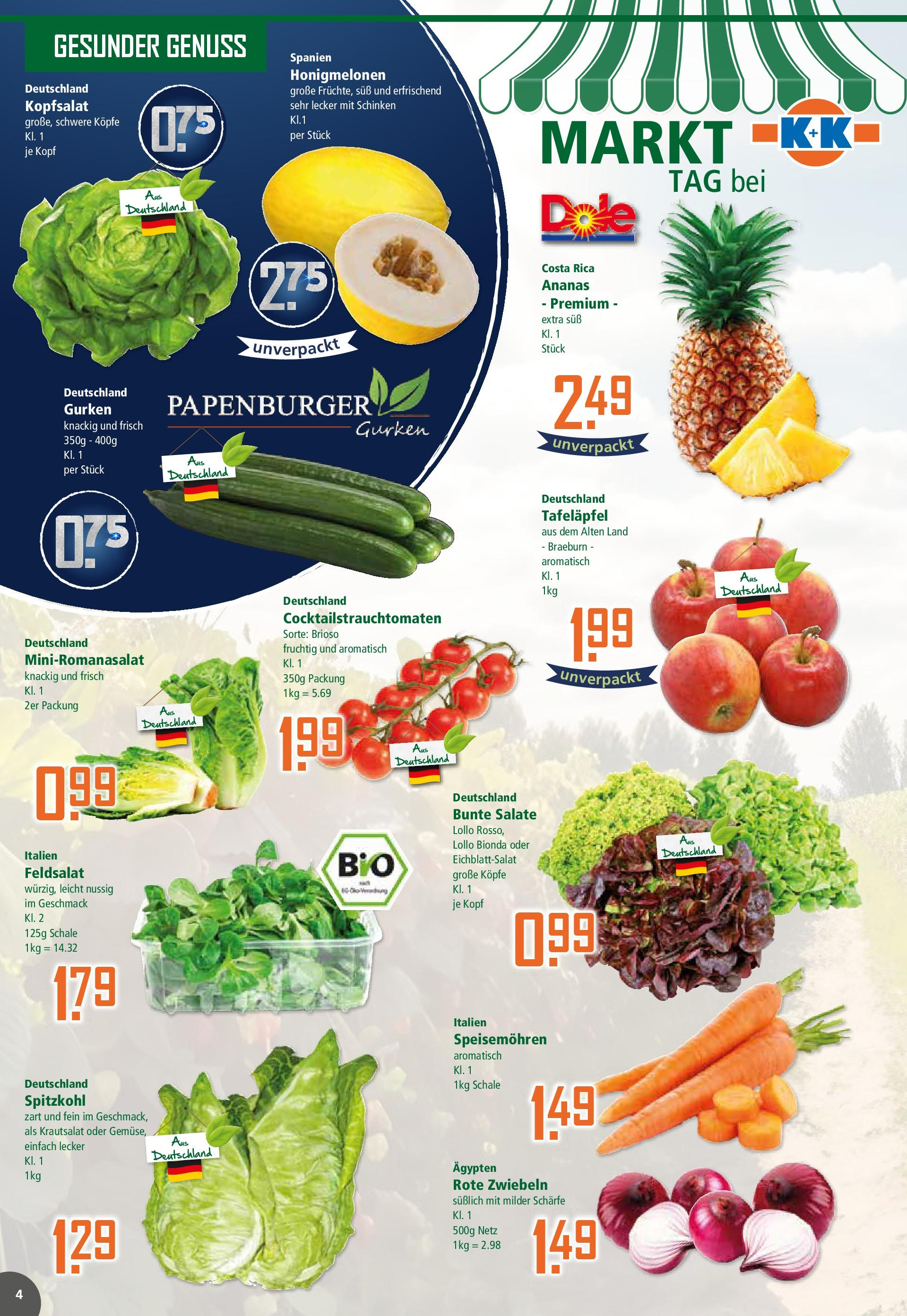 Klaas & Kock - K+K: Wochenangebote (ab 30.06.2025) zum Blättern | Seite: 4 | Produkte: Ananas, Apple, Zwiebeln, Schinken