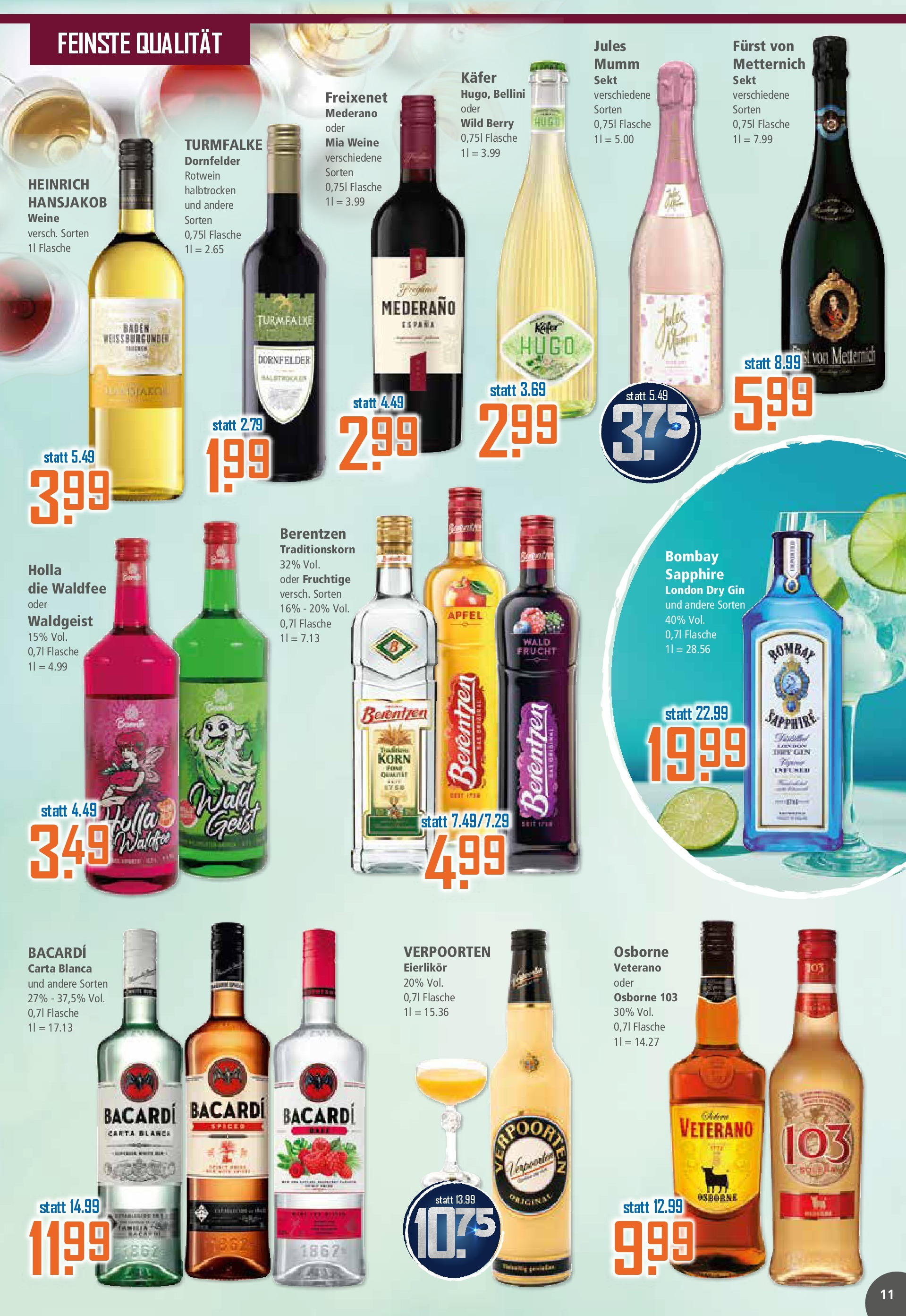 Klaas & Kock - K+K: Wochenangebote (ab 30.06.2025) zum Blättern | Seite: 11 | Produkte: Furst von metternich, Freixenet, Jules mumm, Gin