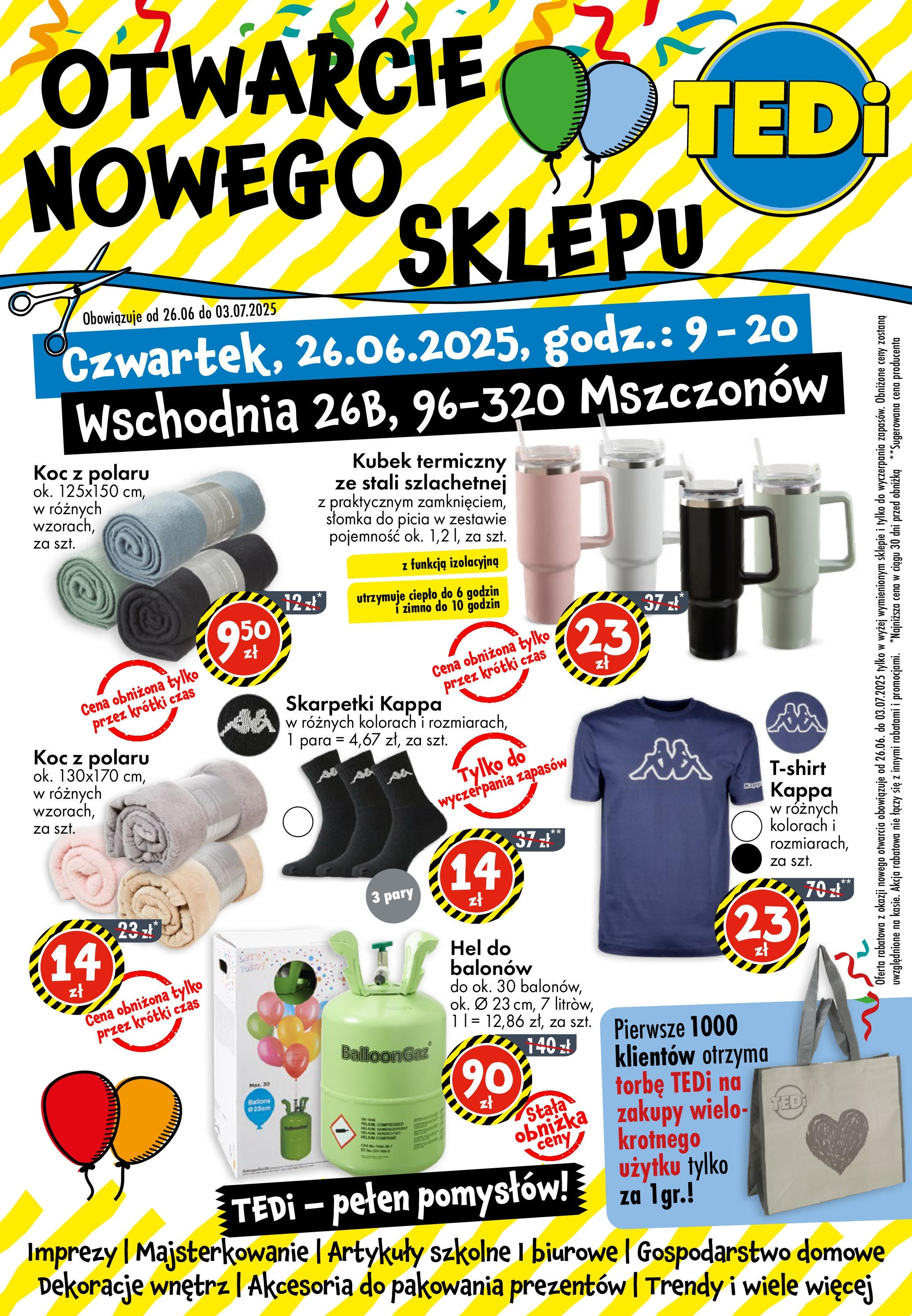 TEDi Gazetka - Mszczonów od (26.06.2025 - 03.07.2025) | Strona: 1 | Produkty: Skarpetki, Koc, Artykuły szkolne