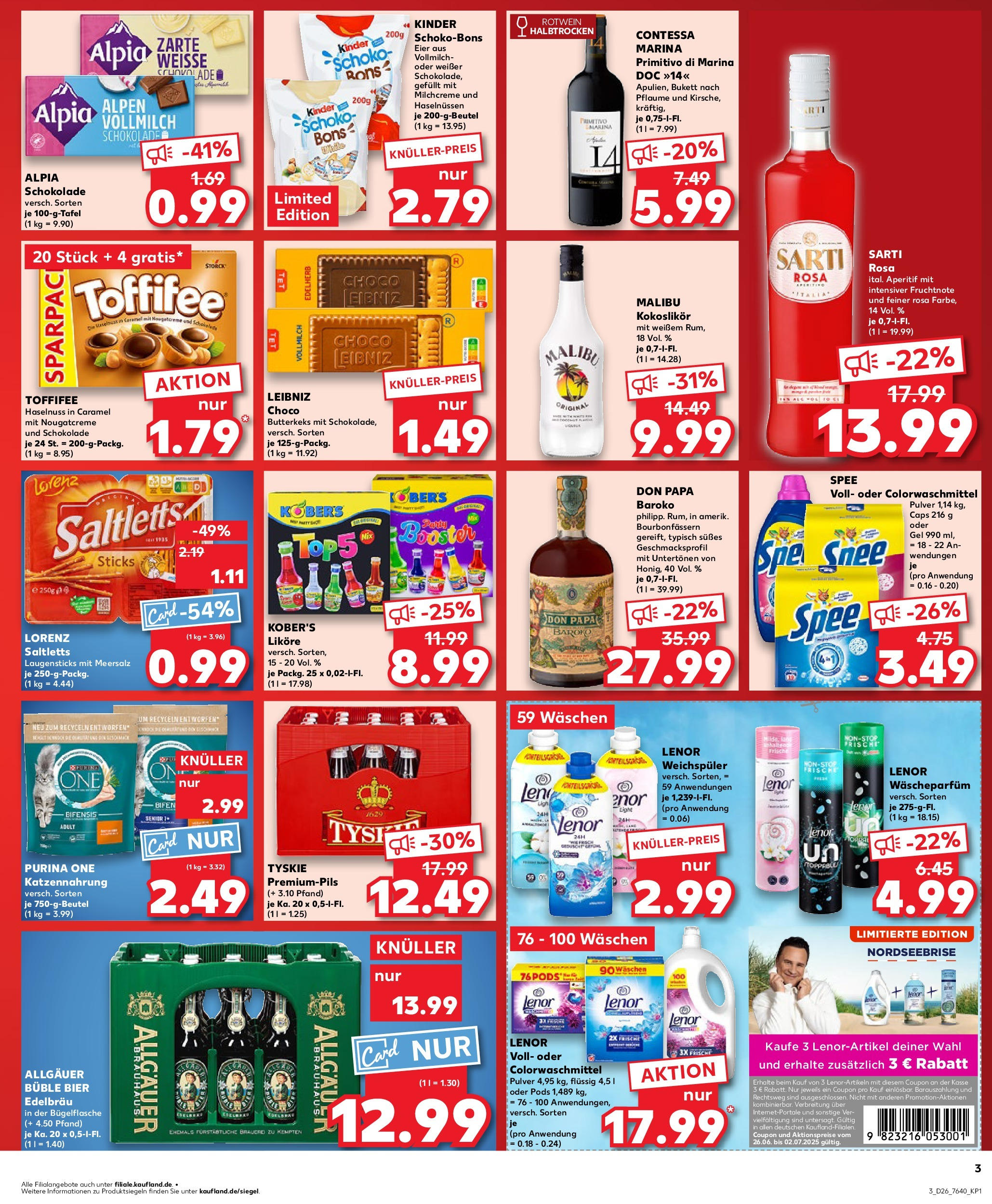Prospekt Kaufland ab 26.06.2025 » Angebote Online zum Blättern | Seite: 3 | Produkte: Purina one, Tyskie, Schokolade, Bier