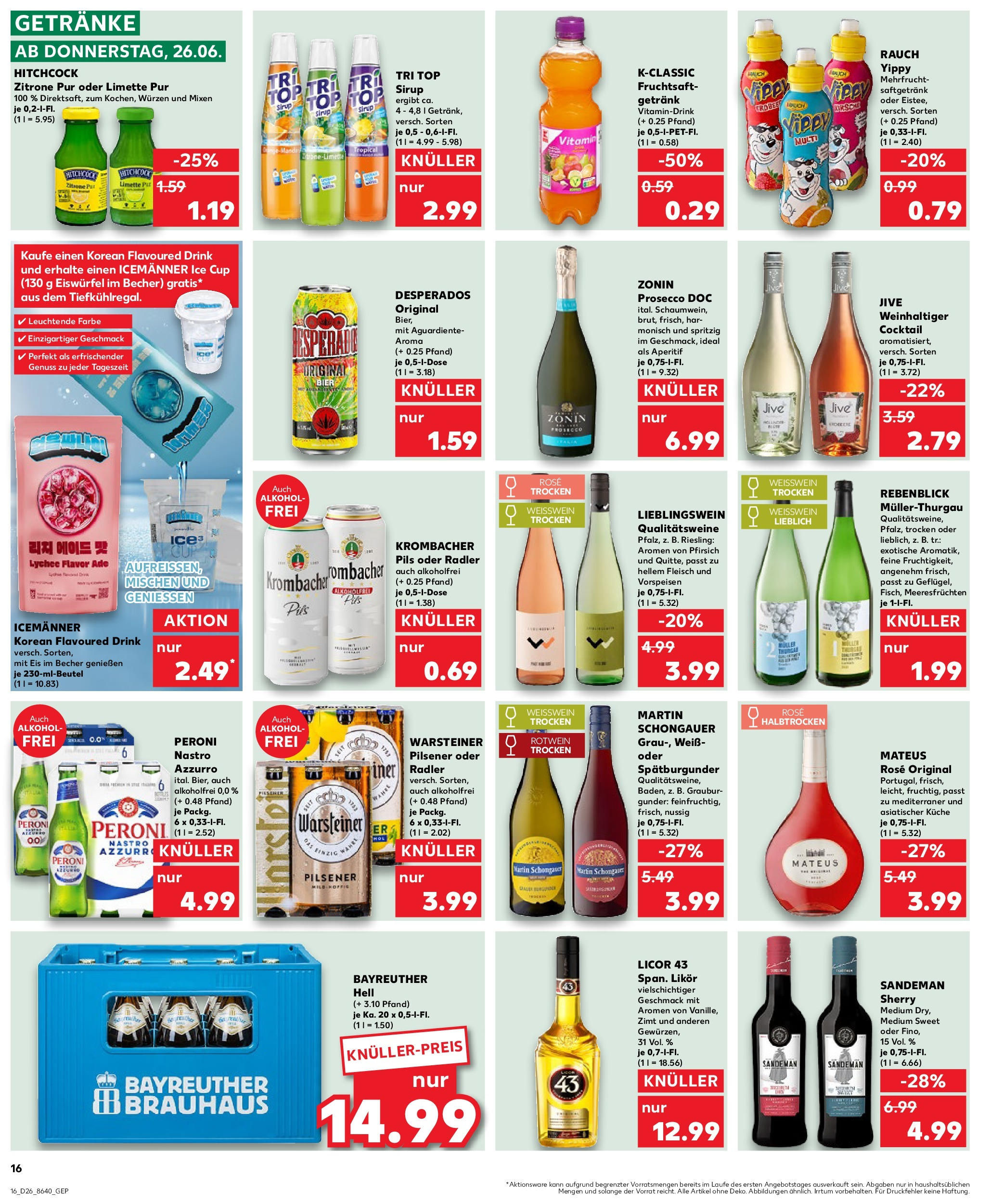 Prospekt Kaufland ab 25.06.2025 » Angebote Online zum Blättern | Seite: 16 | Produkte: Top, Bier, Radler, Pfirsich