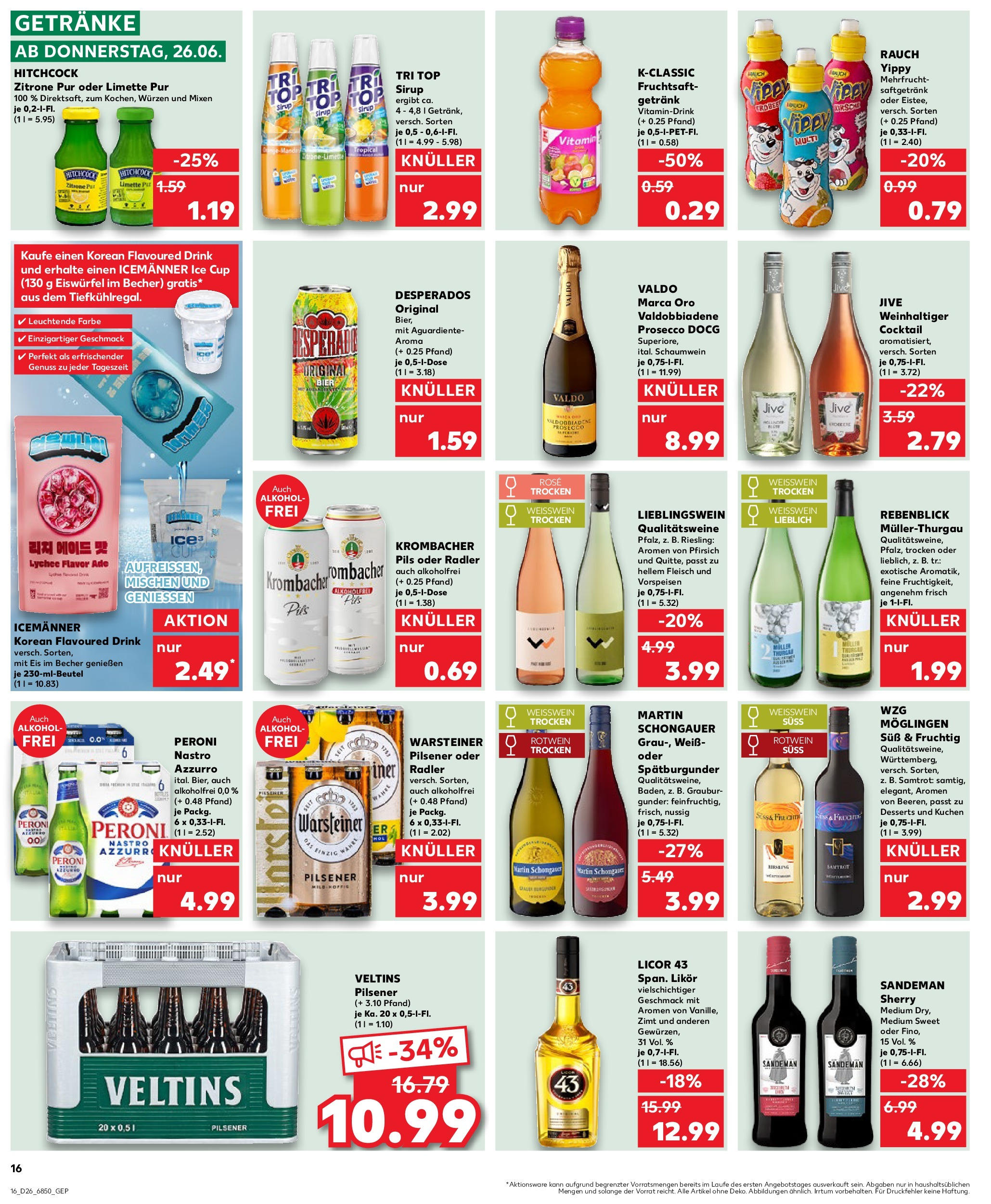 Prospekt Kaufland ab 26.06.2025 » Angebote Online zum Blättern | Seite: 16 | Produkte: Top, Rotwein, Weißwein trocken, Veltins