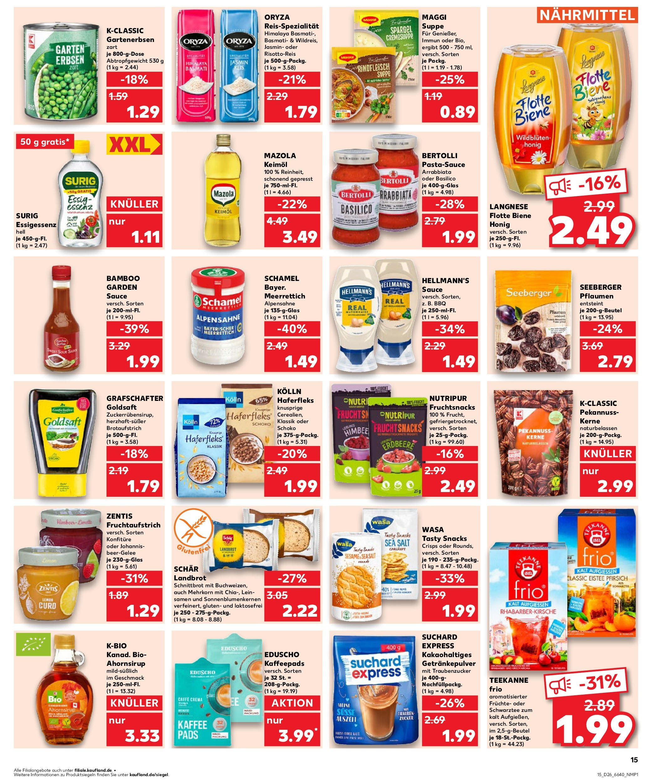 Prospekt Kaufland ab 26.06.2025 » Angebote Online zum Blättern | Seite: 15 | Produkte: Langnese, Kaffeepads, Pasta, Rindfleisch