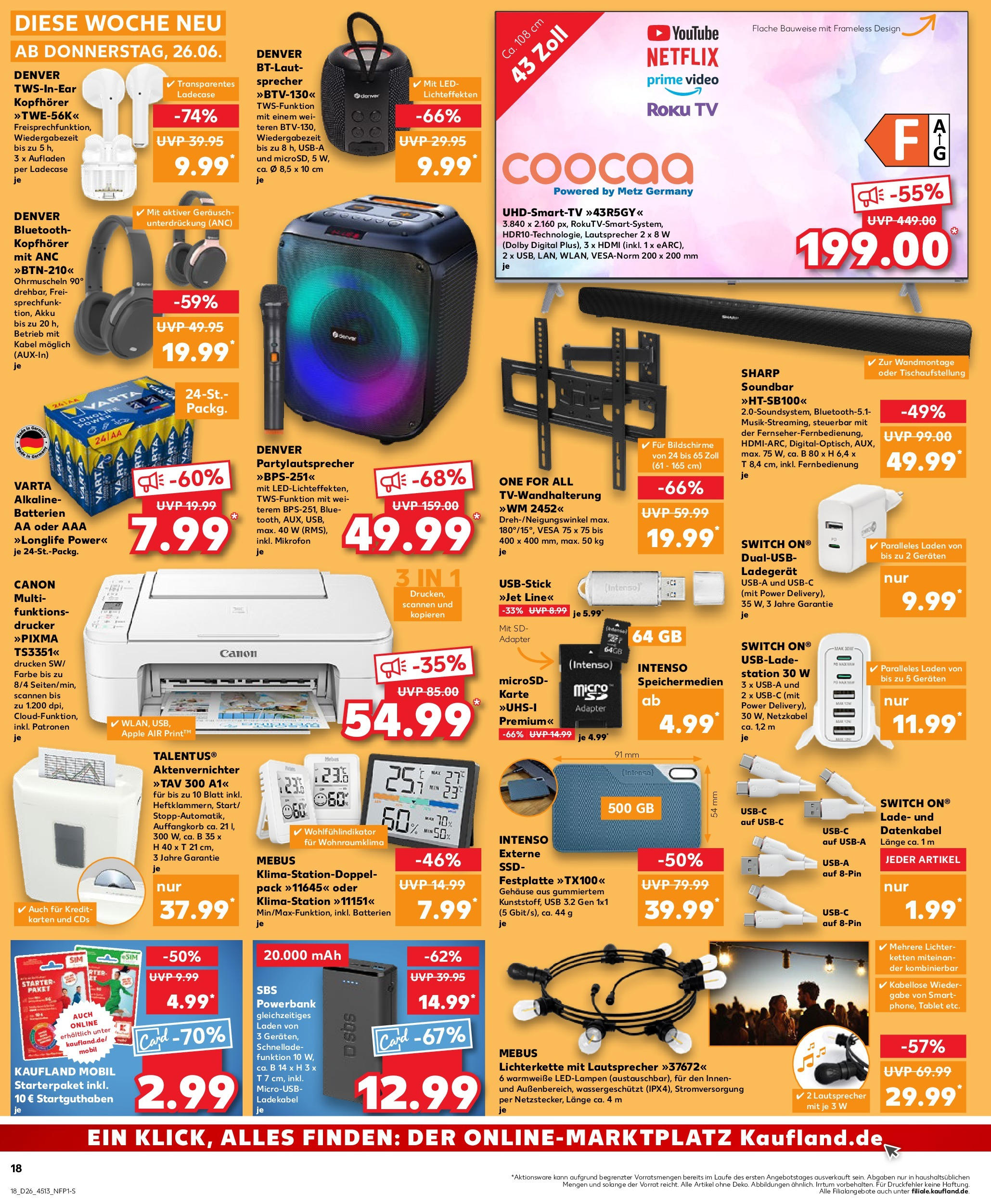Prospekt Kaufland ab 26.06.2025 » Angebote Online zum Blättern | Seite: 18 | Produkte: Mikrofon, Ladekabel, TV, Kopfhörer