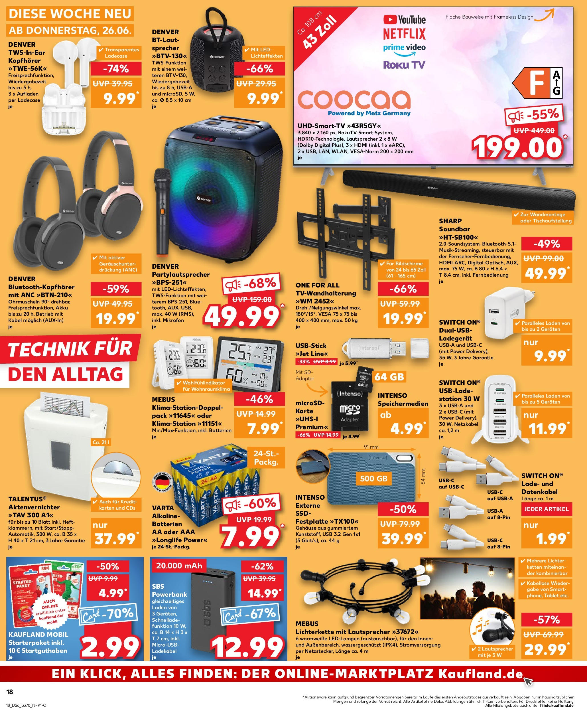 Prospekt Kaufland ab 25.06.2025 » Angebote Online zum Blättern | Seite: 18 | Produkte: Kabel, USB, String, Smart TV