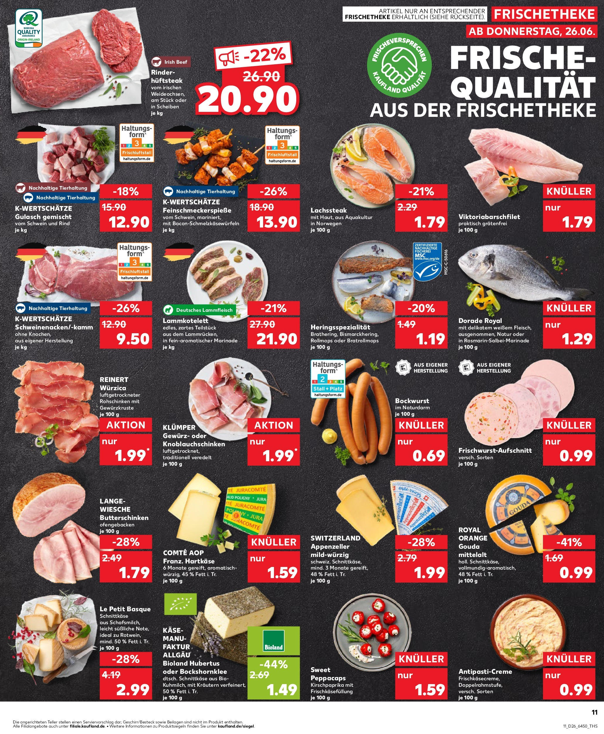 Prospekt Kaufland ab 25.06.2025 » Angebote Online zum Blättern | Seite: 11 | Produkte: Bockwurst, Dorade, Butter, Gouda