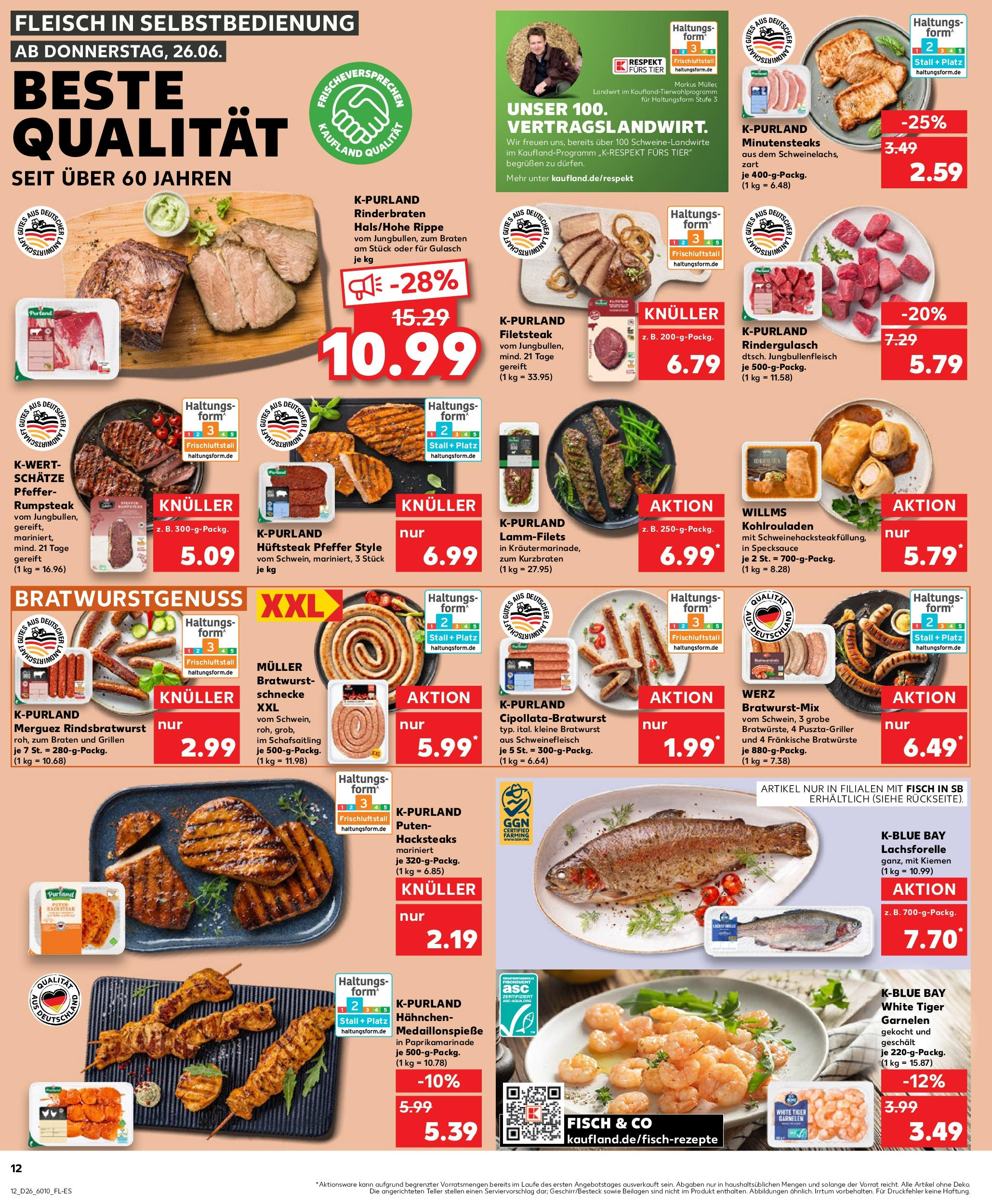 Prospekt Kaufland ab 25.06.2025 » Angebote Online zum Blättern | Seite: 12 | Produkte: Rinderbraten, Bratwurst, Pfeffer, Schweinefleisch