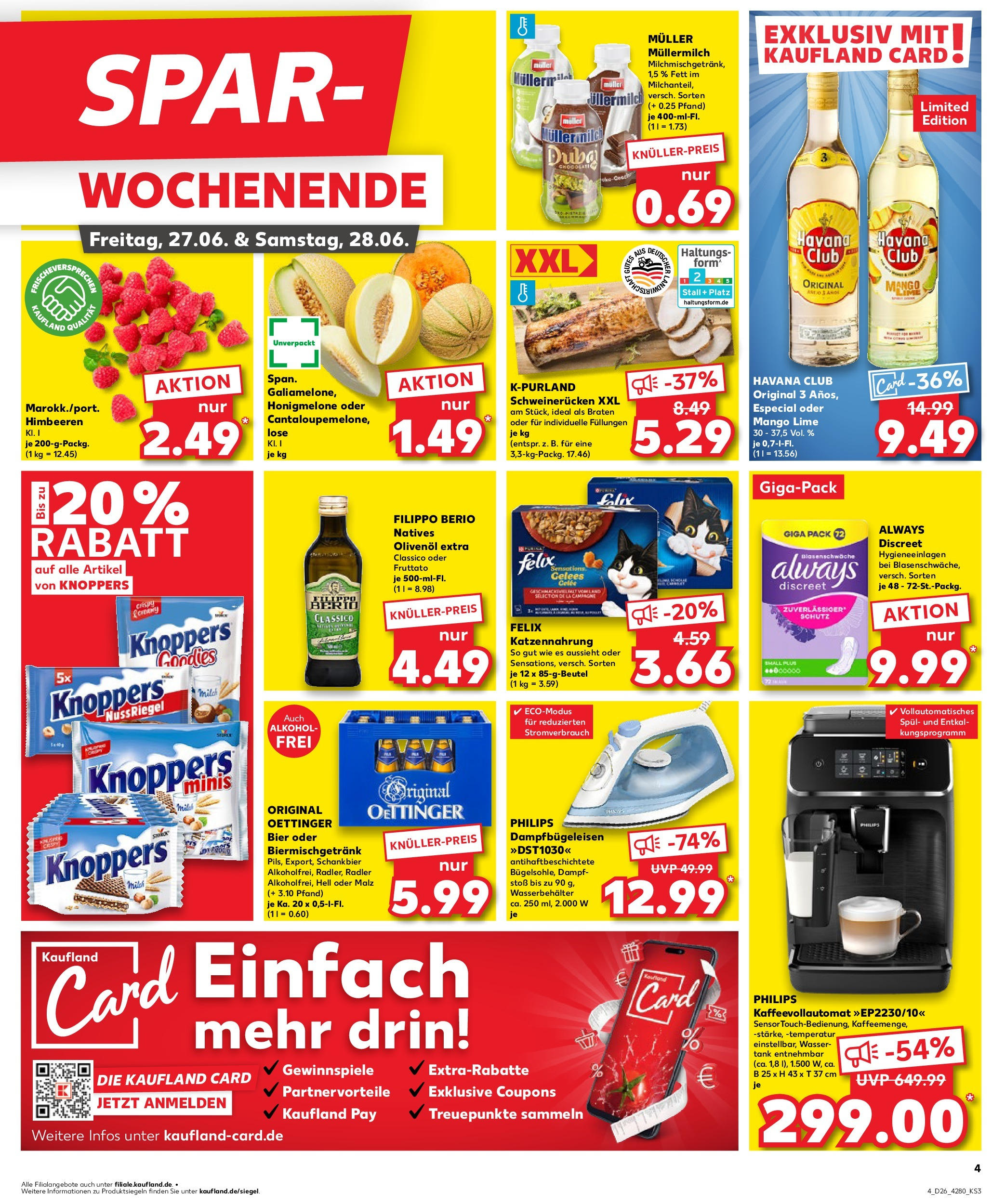 Prospekt Kaufland ab 25.06.2025 » Angebote Online zum Blättern | Seite: 4 | Produkte: Himbeeren, Wasser, Schweinerucken, Müllermilch