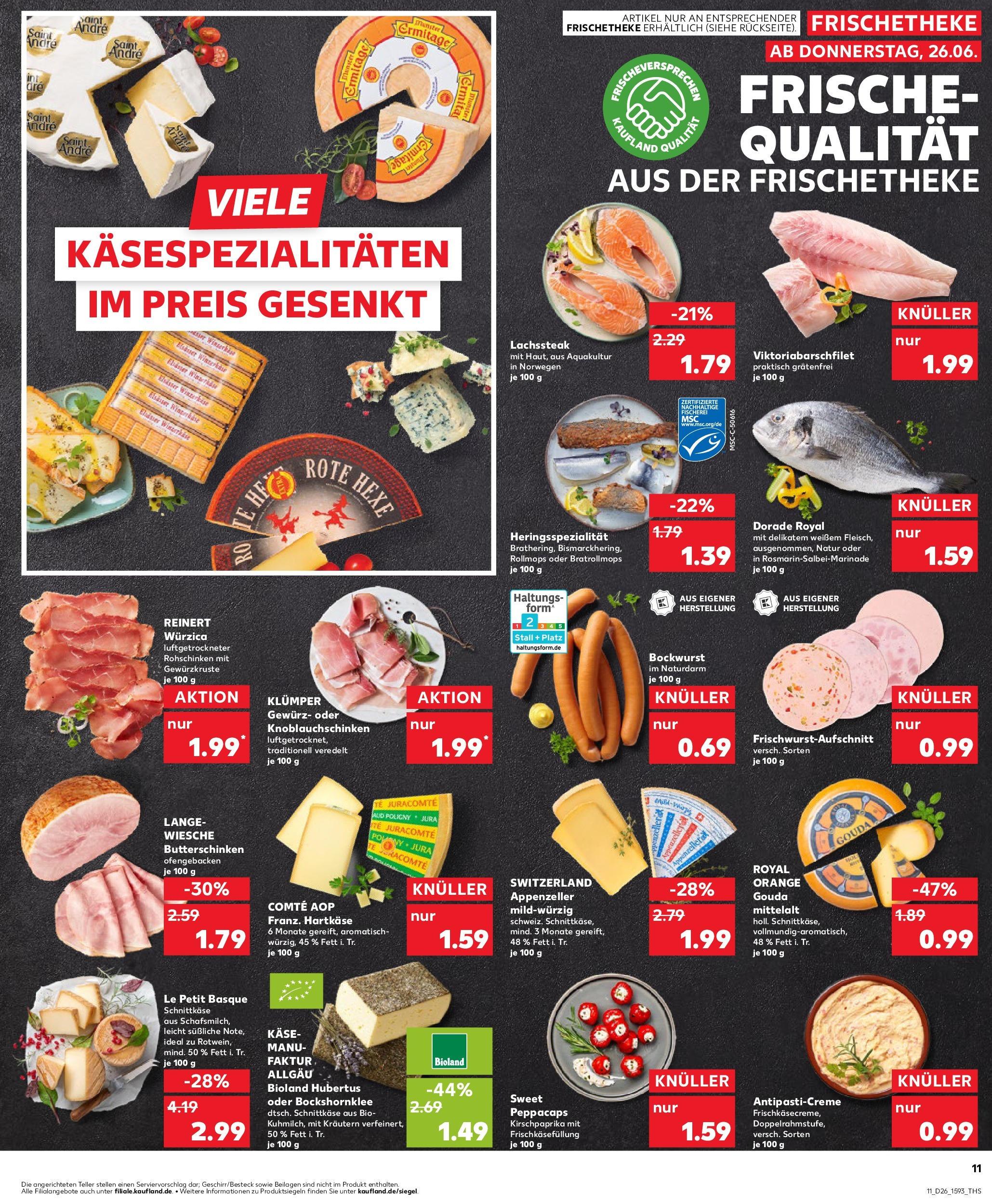 Prospekt Kaufland ab 25.06.2025 » Angebote Online zum Blättern | Seite: 11 | Produkte: Bockwurst, Käse, Gouda, Steak