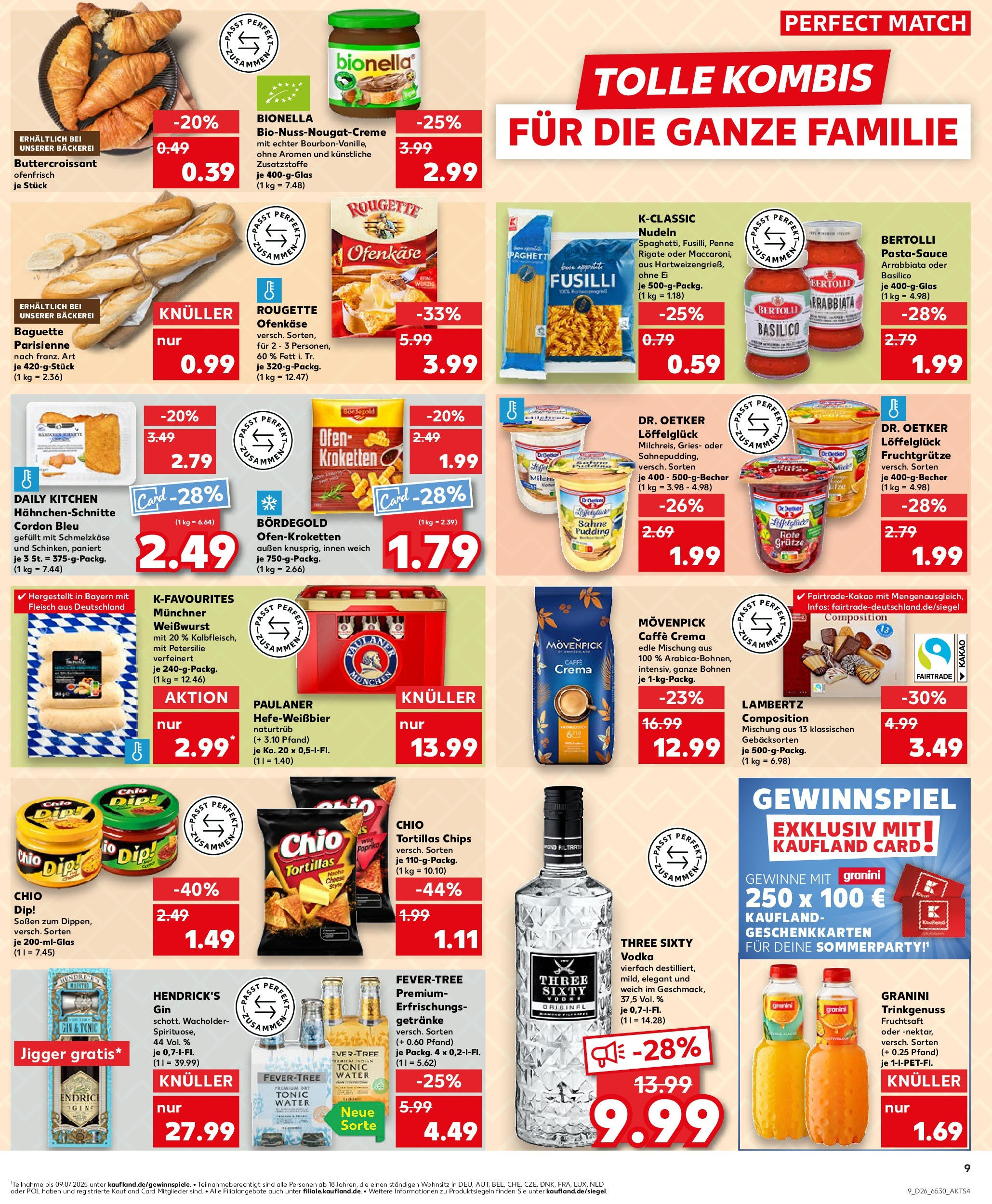 Prospekt Kaufland ab 25.06.2025 » Angebote Online zum Blättern | Seite: 9 | Produkte: Baguette, Pasta, Vodka, Nudeln