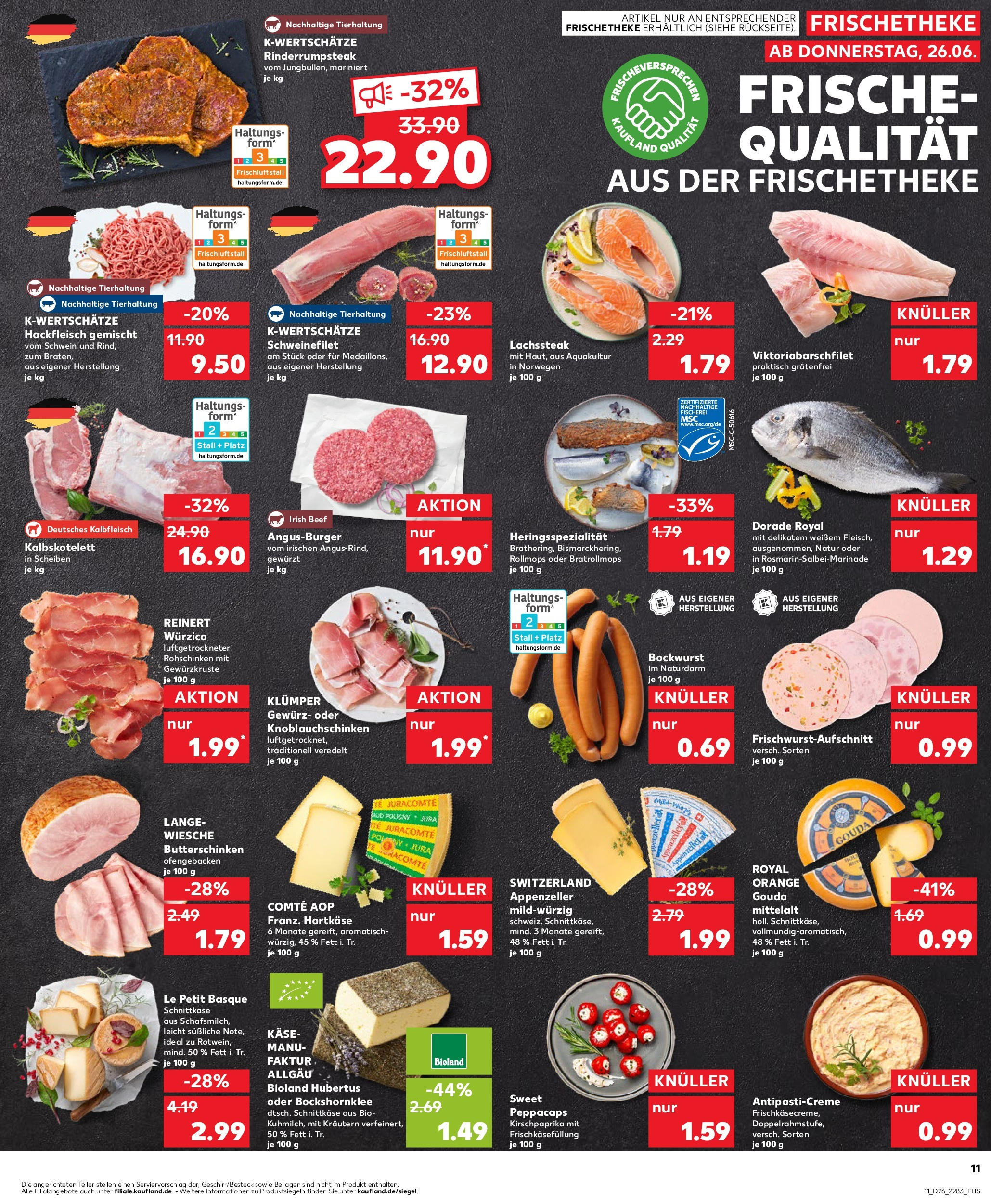 Prospekt Kaufland ab 25.06.2025 » Angebote Online zum Blättern | Seite: 11 | Produkte: Bockwurst, Dorade, Gouda, Hackfleisch
