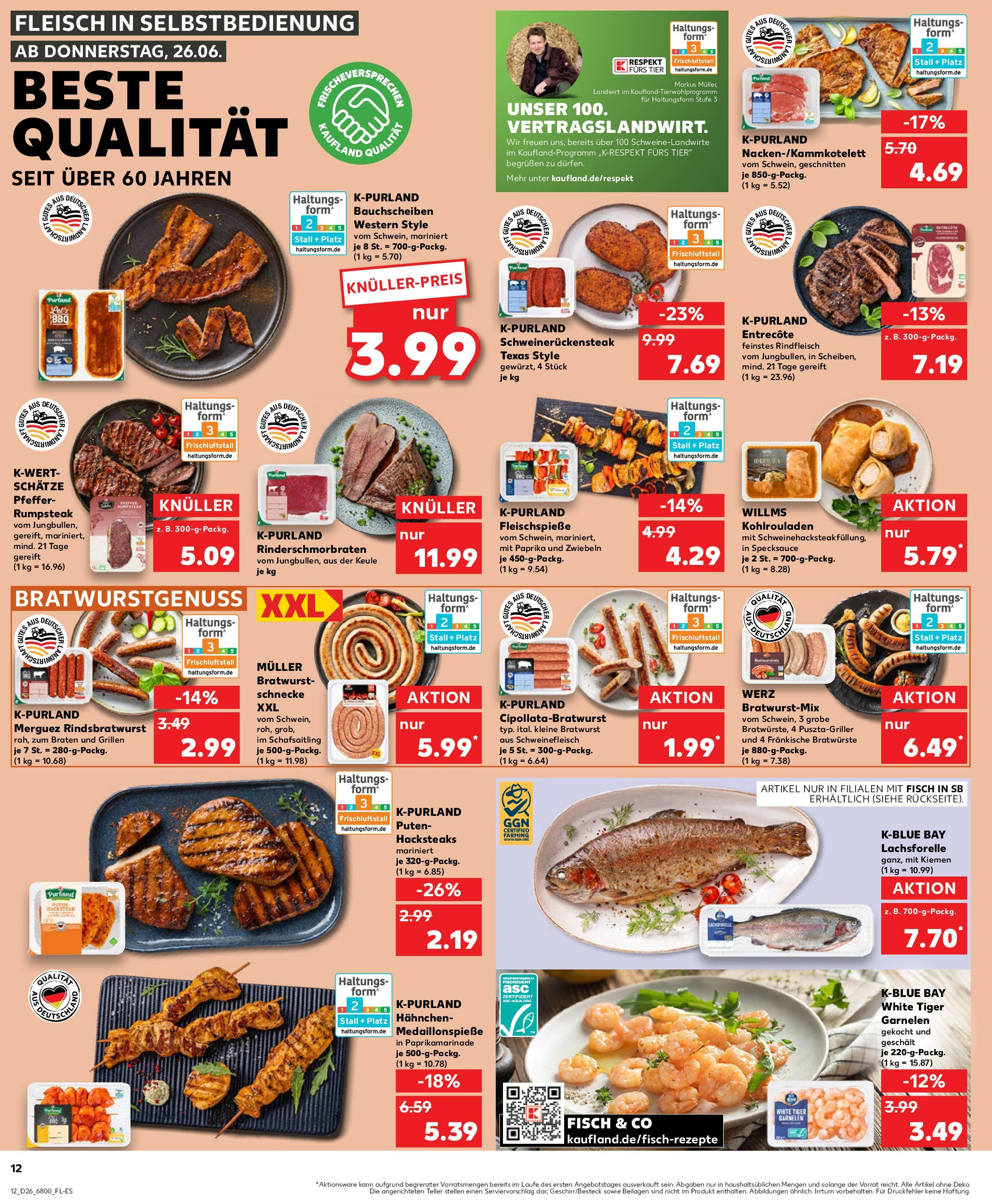 Prospekt Kaufland ab 25.06.2025 » Angebote Online zum Blättern | Seite: 12 | Produkte: Rumpsteak, Fisch, Zwiebeln, Fleisch
