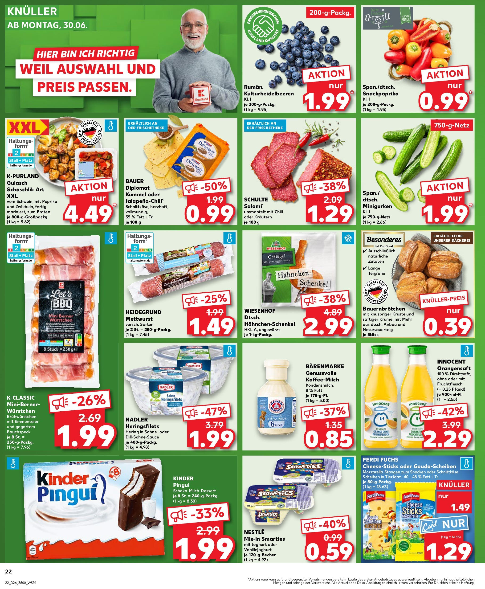 Prospekt Kaufland ab 25.06.2025 » Angebote Online zum Blättern | Seite: 22 | Produkte: Mozzarella, Orangensaft, Paprika, Salami