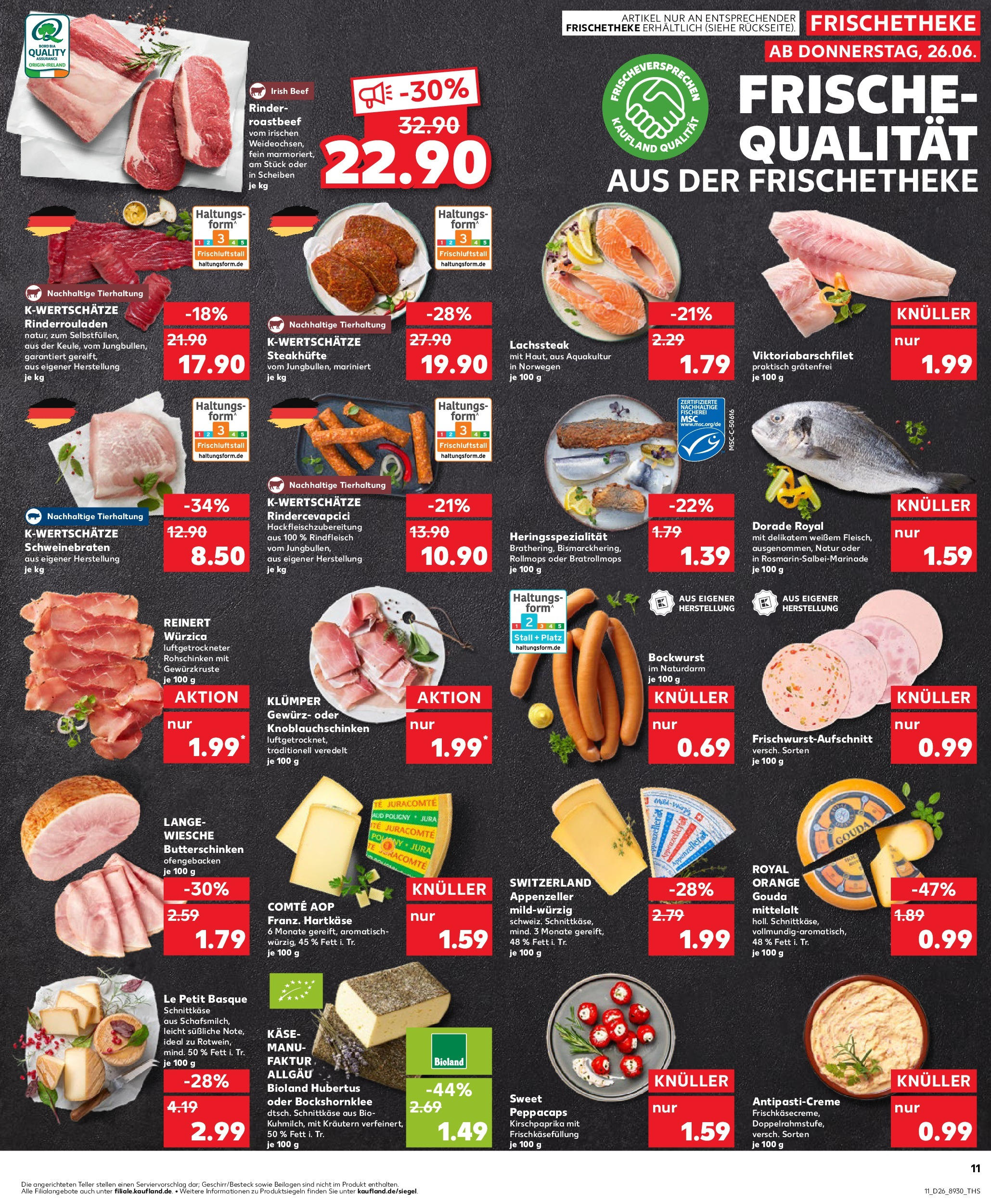 Prospekt Kaufland ab 25.06.2025 » Angebote Online zum Blättern | Seite: 11 | Produkte: Rinderrouladen, Bockwurst, Dorade, Butter
