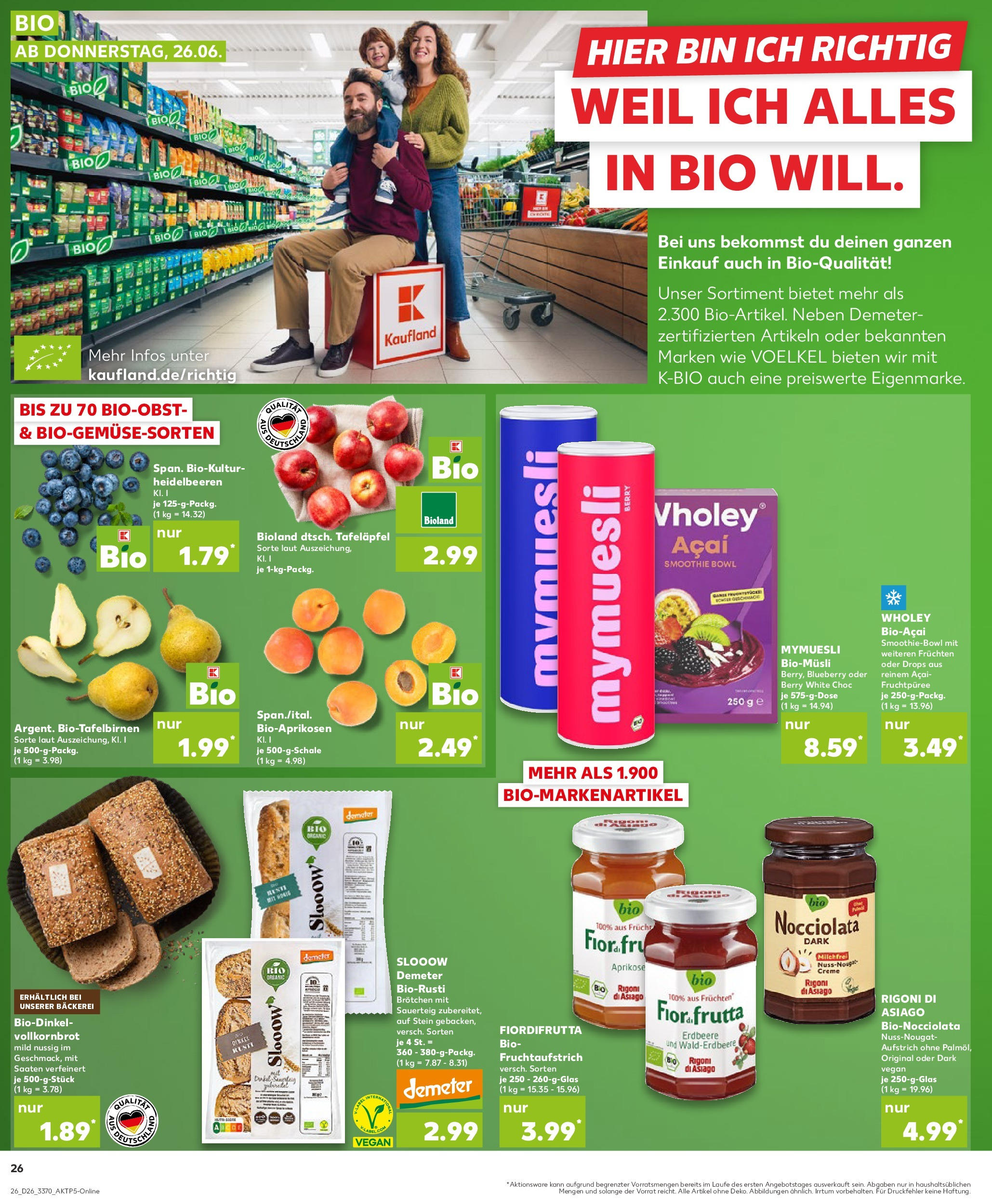 Prospekt Kaufland ab 25.06.2025 » Angebote Online zum Blättern | Seite: 26 | Produkte: Bäckerei, Vollkornbrot, Creme, Heidelbeeren